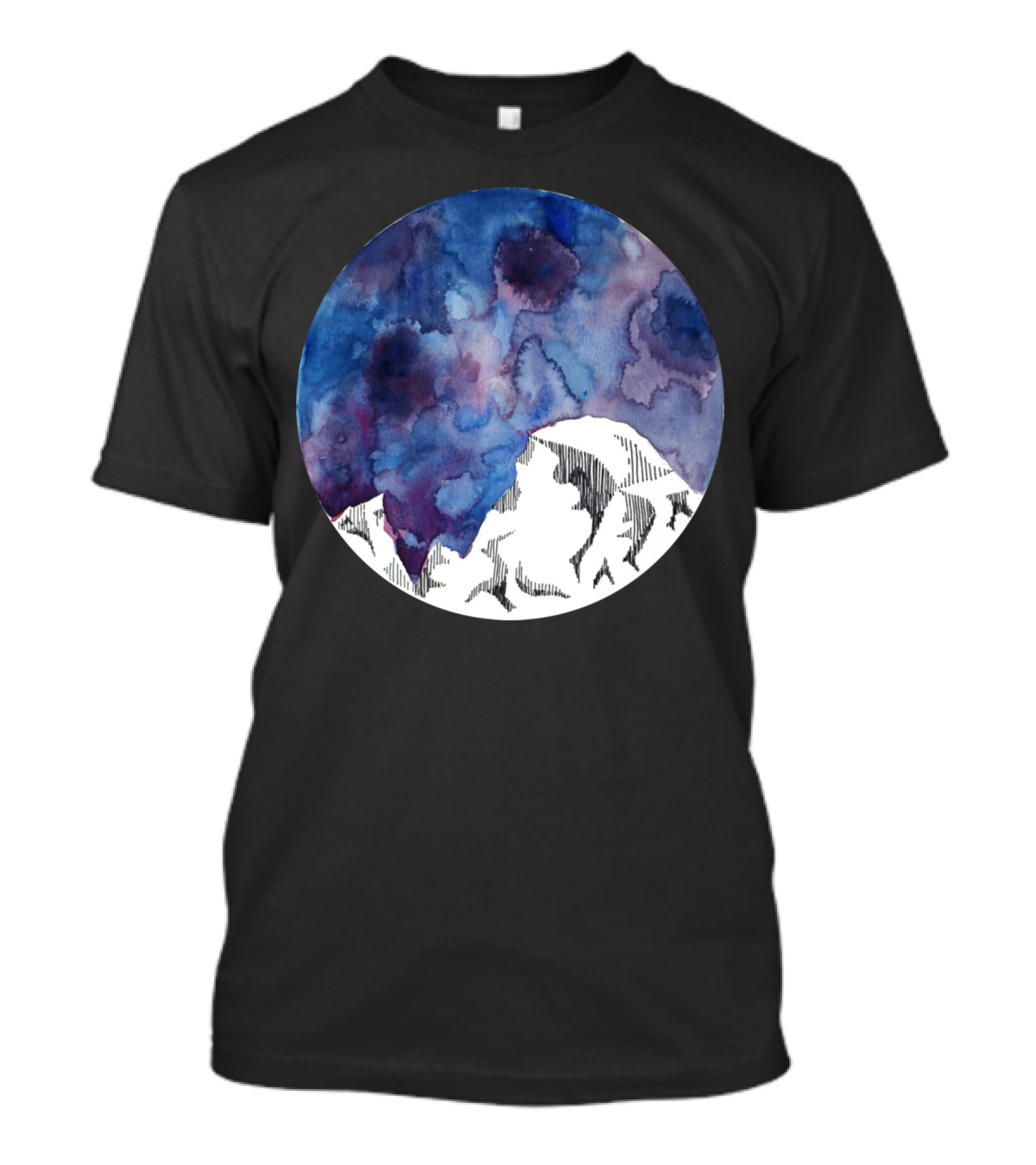 Half Dome Mountain Watercolor Night Sky T-Shirt