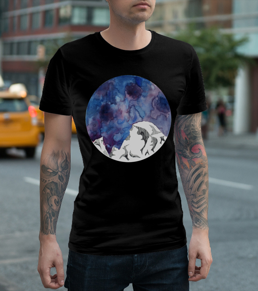Half Dome Mountain Watercolor Night Sky T-Shirt
