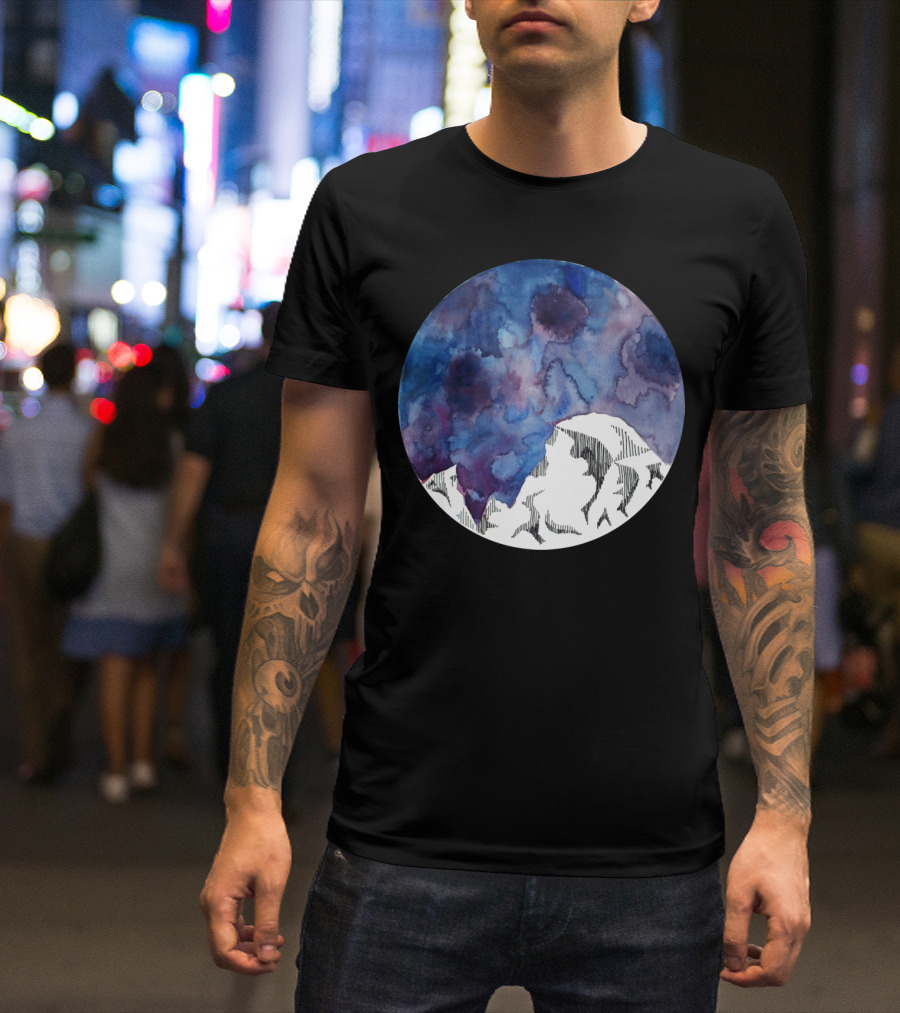 Half Dome Mountain Watercolor Night Sky T-Shirt