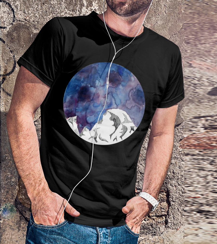 Half Dome Mountain Watercolor Night Sky T-Shirt