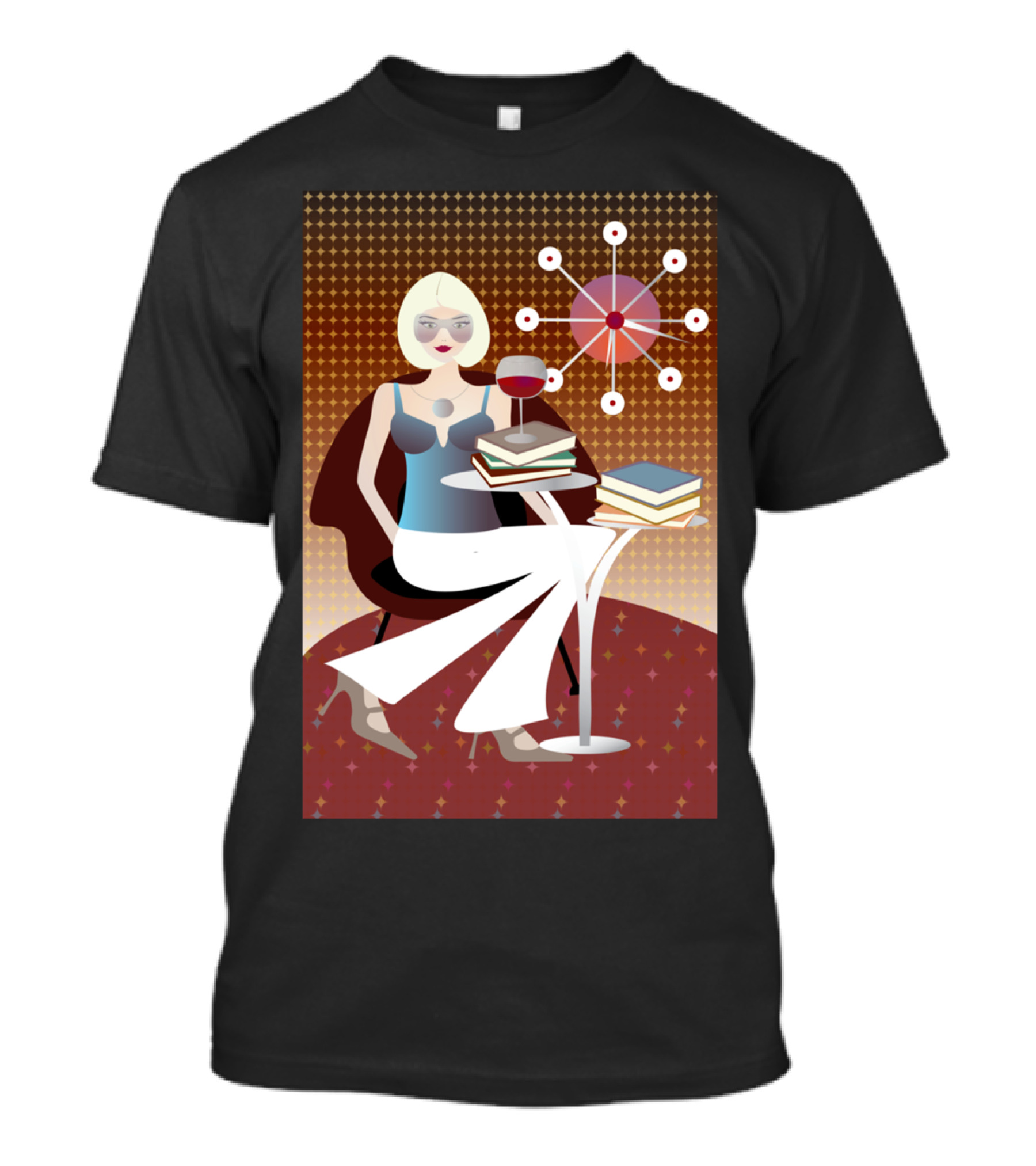 Smarty Pants Mid-Century Modern Woman With Books And Wine T-Shirt