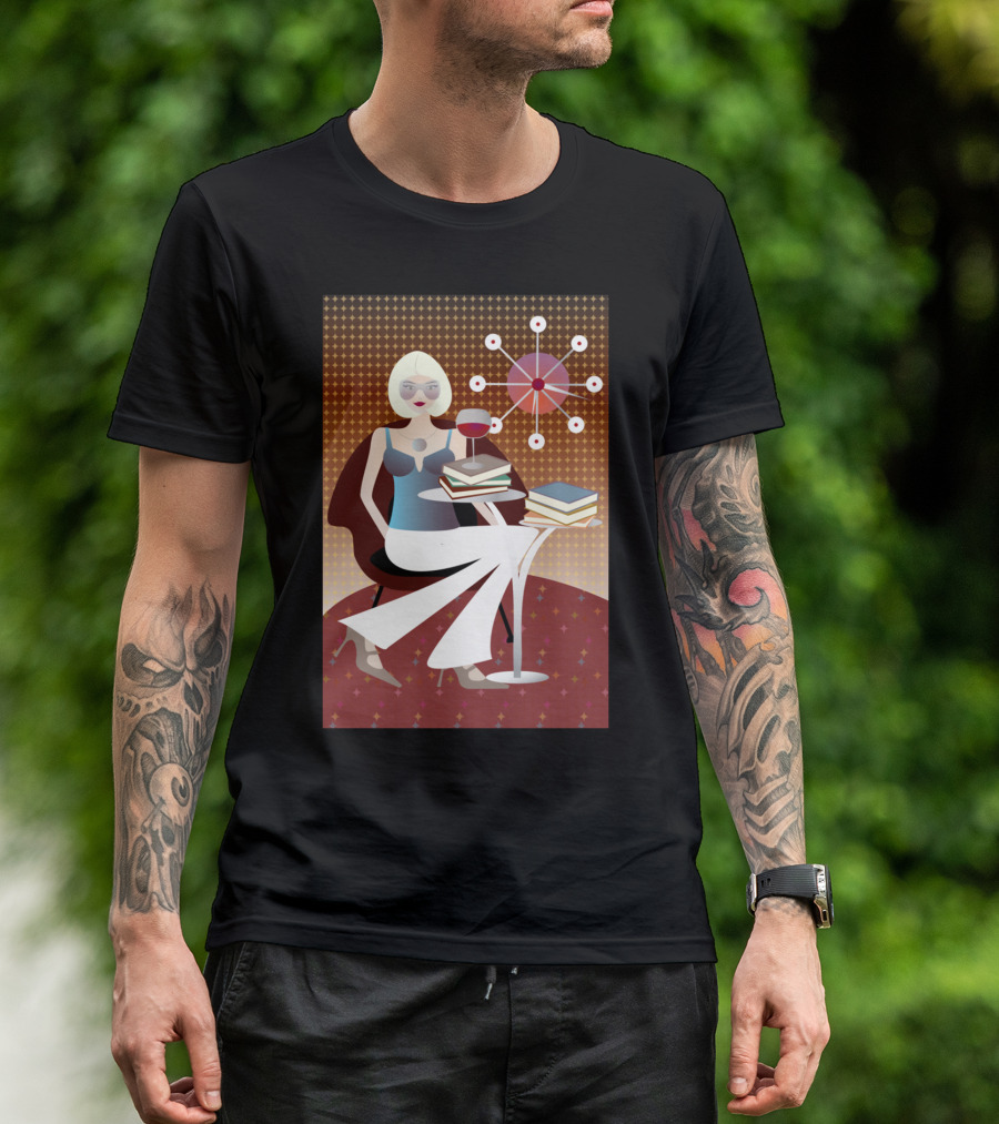 Smarty Pants Mid-Century Modern Woman With Books And Wine T-Shirt