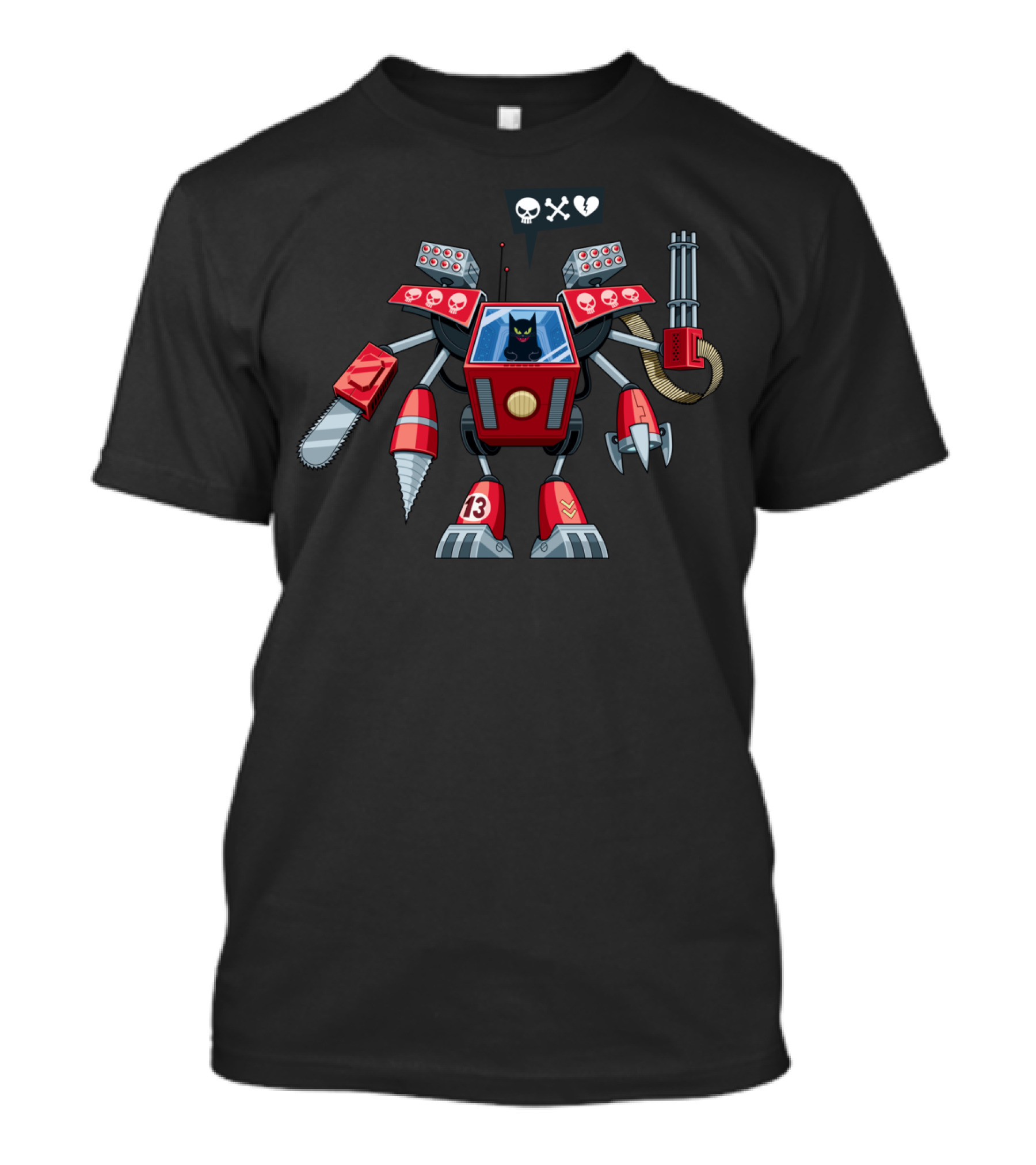 Robo Cat Skull Crossbones Broken Heart Mech 13 T-Shirt