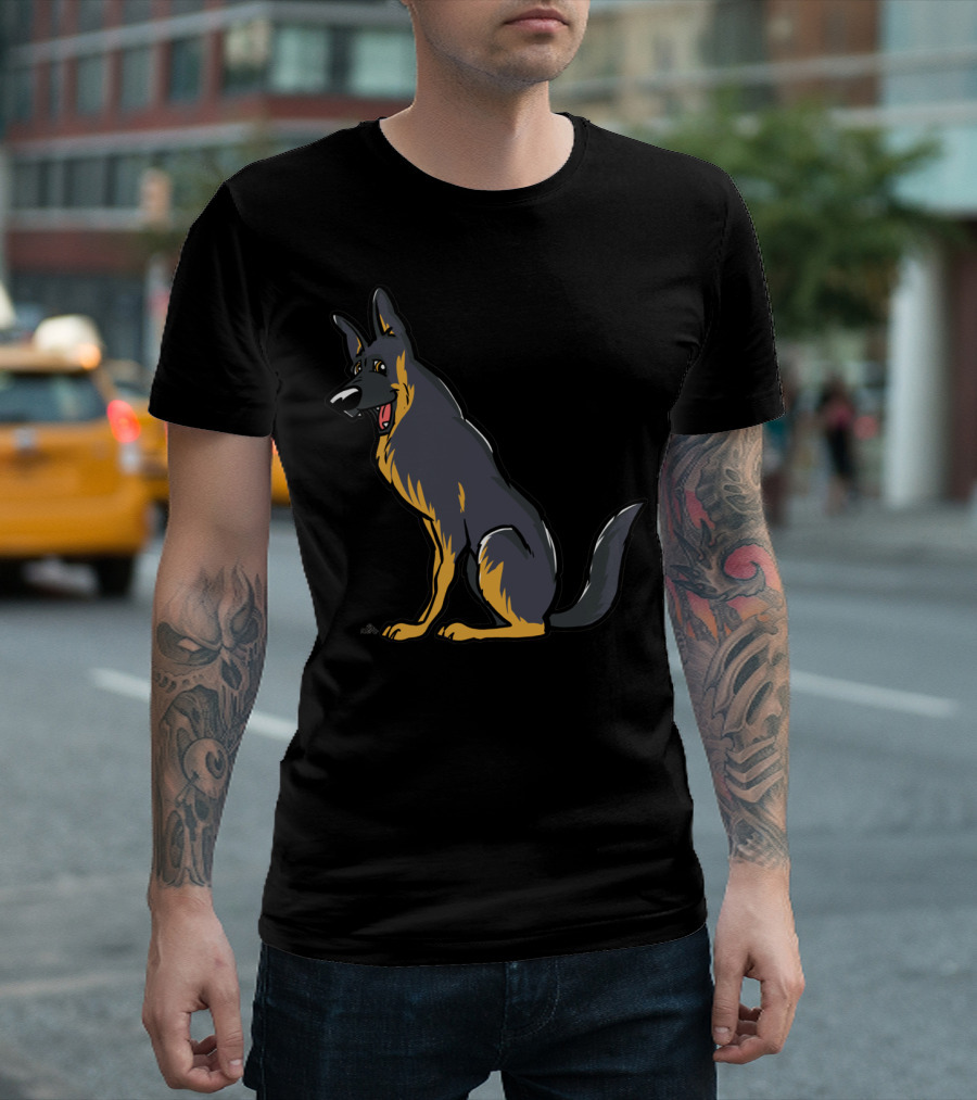 German Shepherd Cartoon Dog Happy Sitting T-Shirt