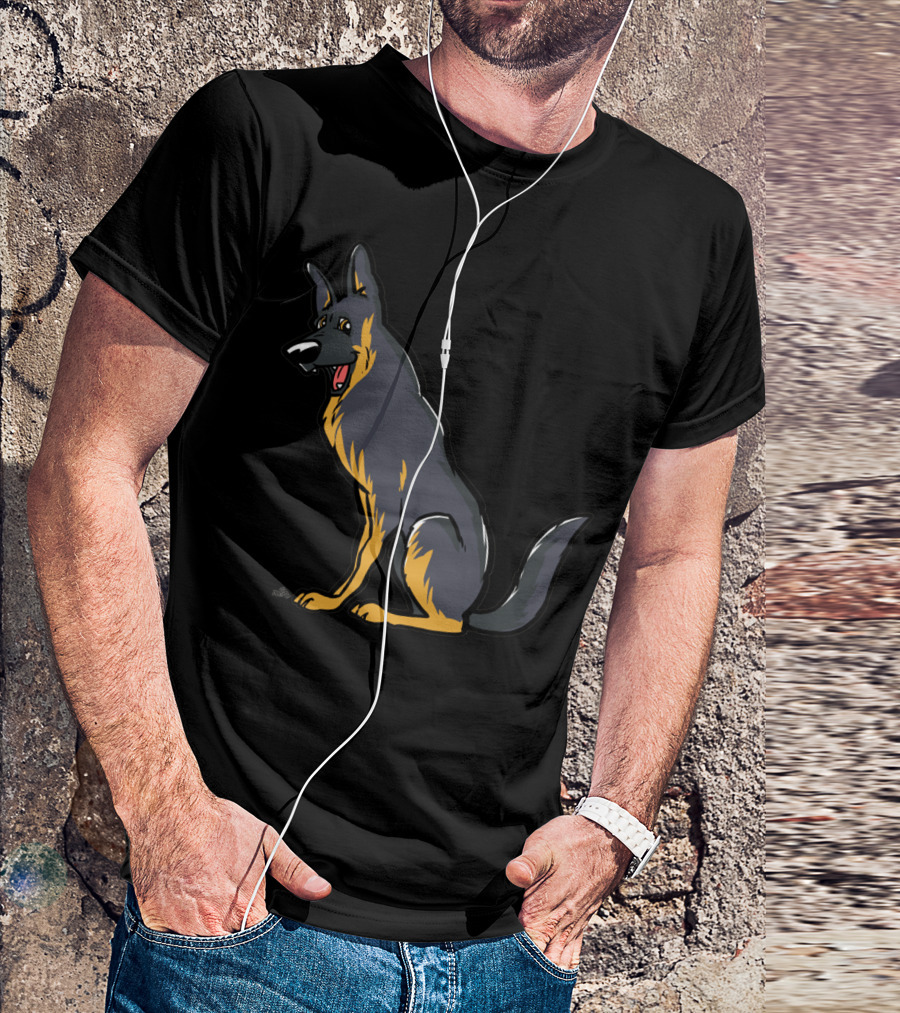 German Shepherd Cartoon Dog Happy Sitting T-Shirt