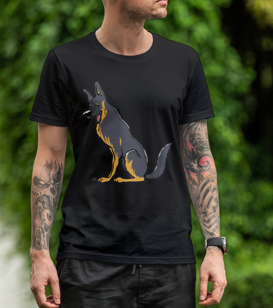 German Shepherd Cartoon Dog Happy Sitting T-Shirt