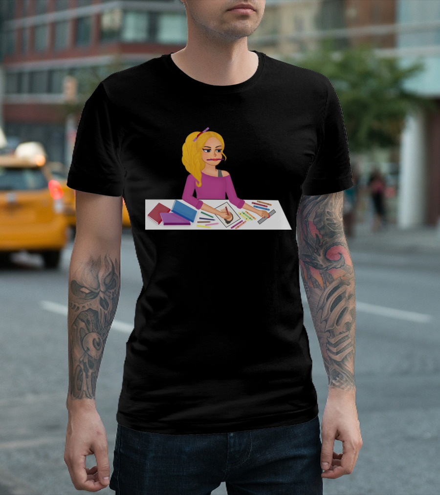 Drawing Girl with Blonde Hair and Books T-Shirt