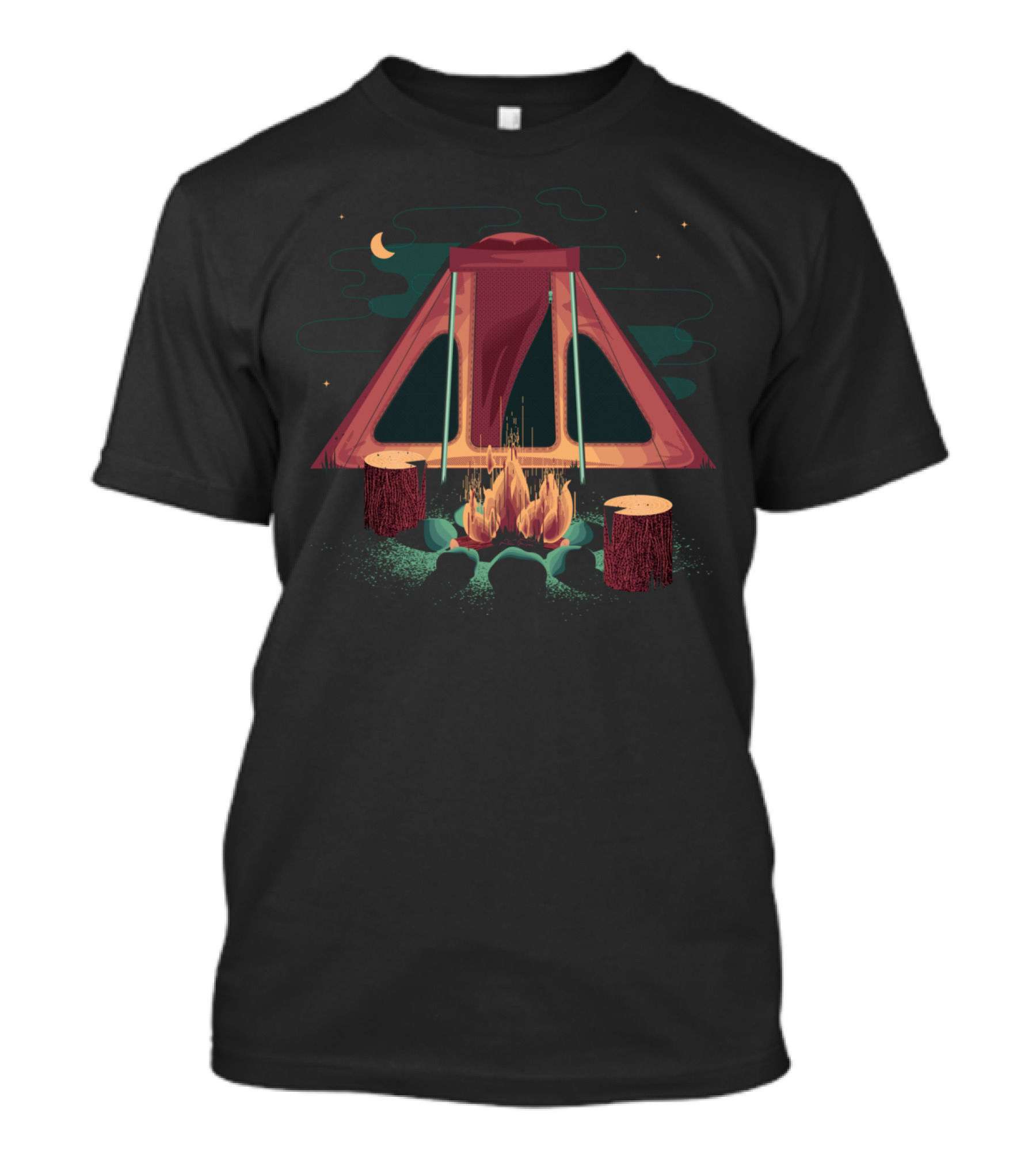 Campfire Gathering Under Starry Night With Tent T-Shirt