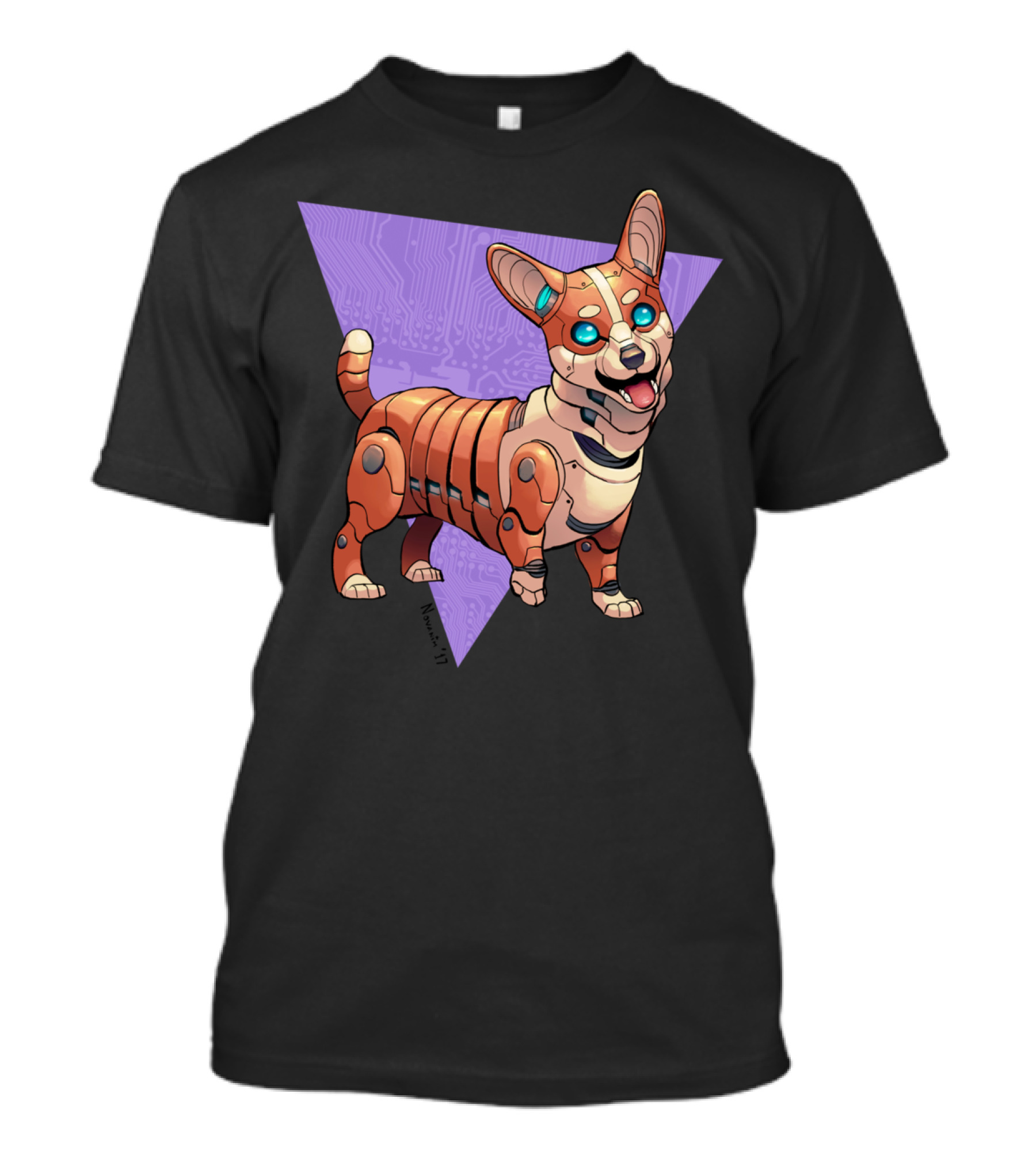 Robo Dog Corgi Circuitry Triangle Cybernetic T-Shirt