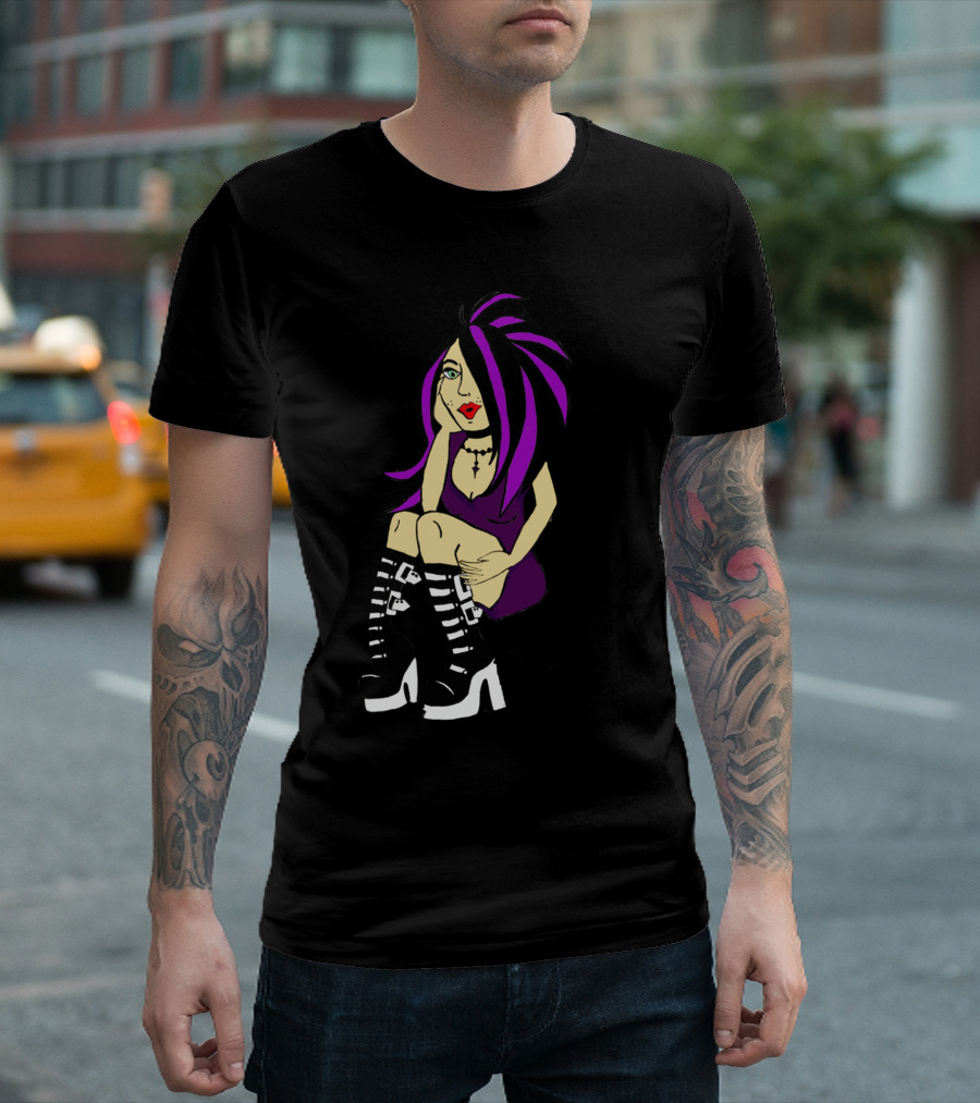 Shades Of Purple Gothic Punk Style with Cross Necklace and Platform Boots T-Shirt