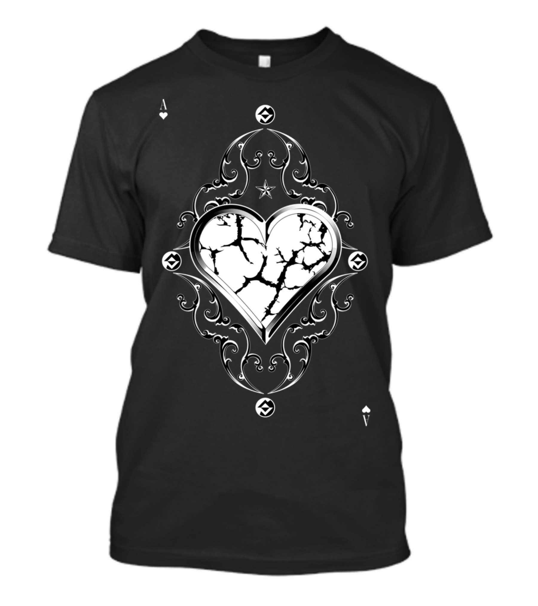 Ace Of Heart Cracked Ornate Design Playing Card T-Shirt