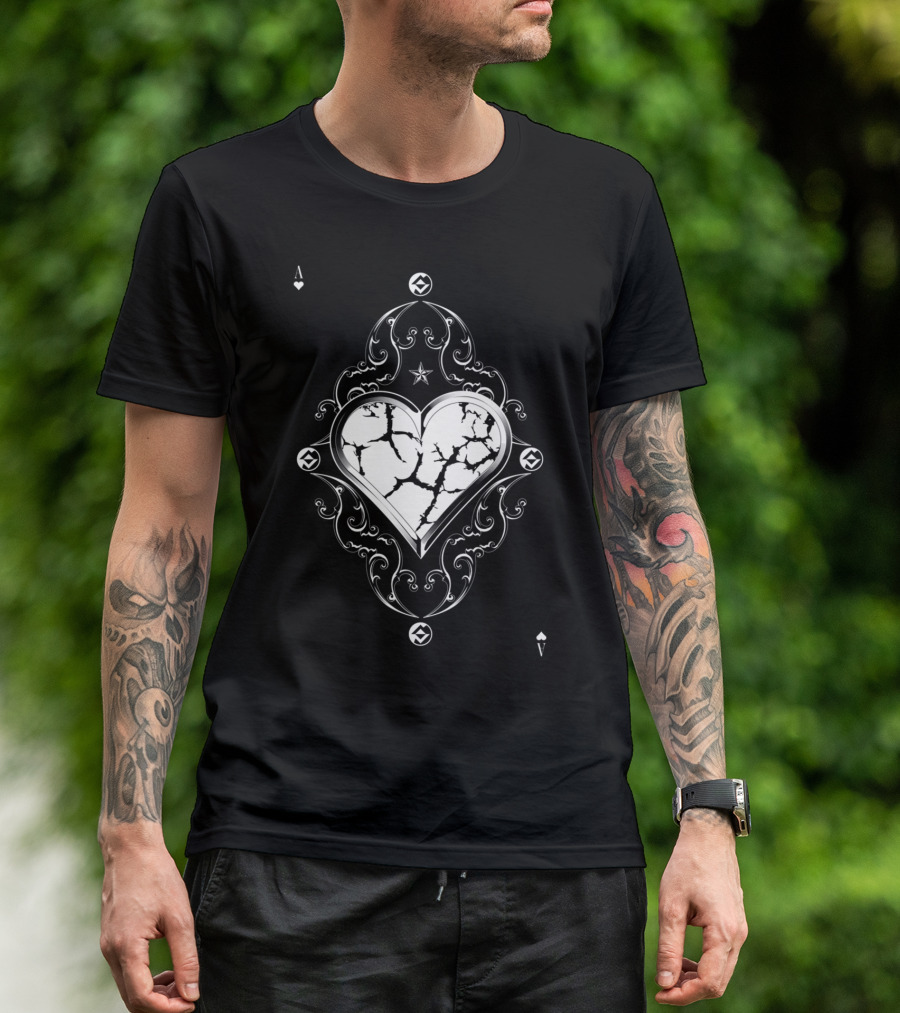 Ace Of Heart Cracked Ornate Design Playing Card T-Shirt
