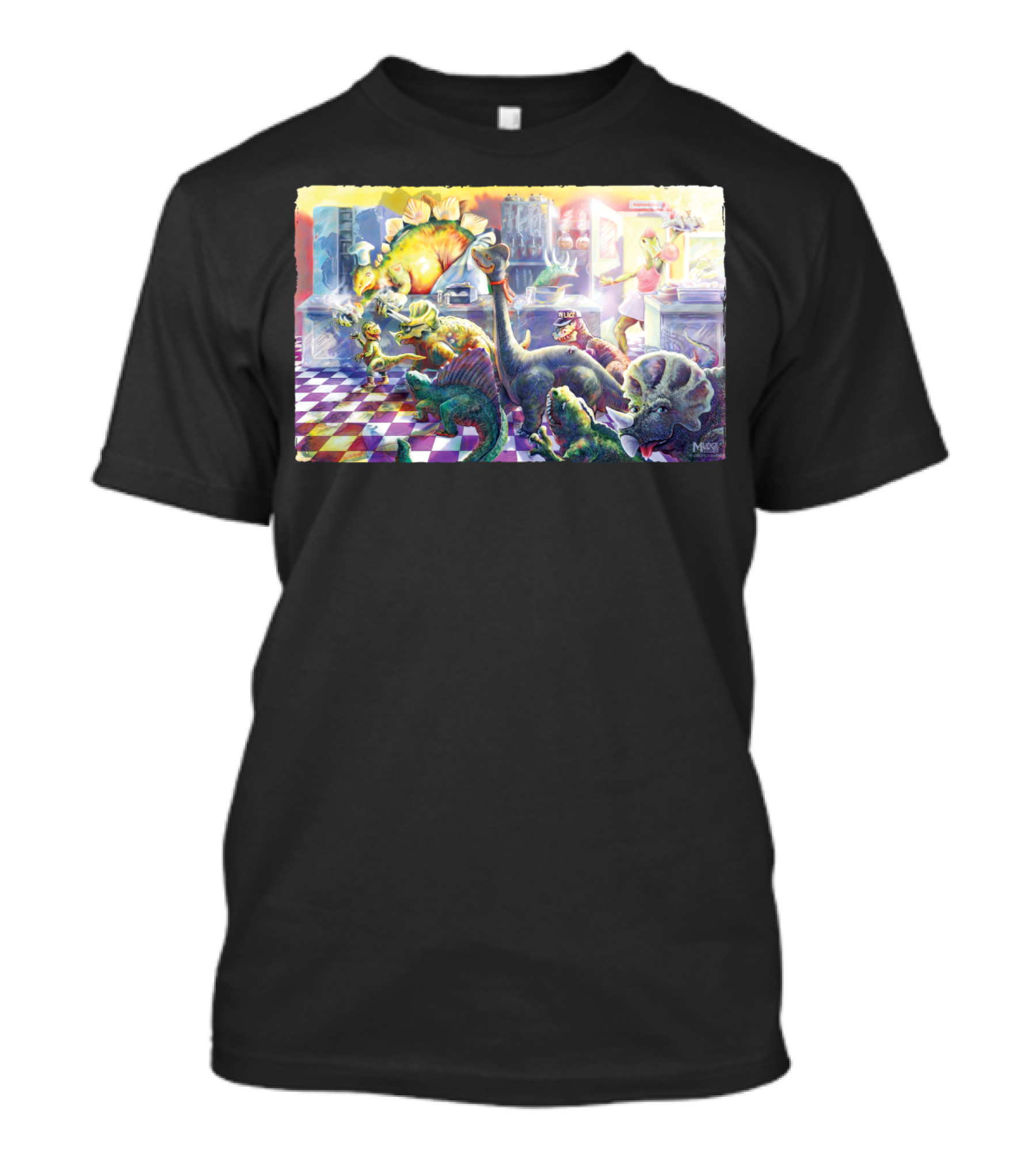 Lunch Bell Dinosaur Cafe Colorful Dinosaur Kitchen Scene By Maxx Channel T-Shirt