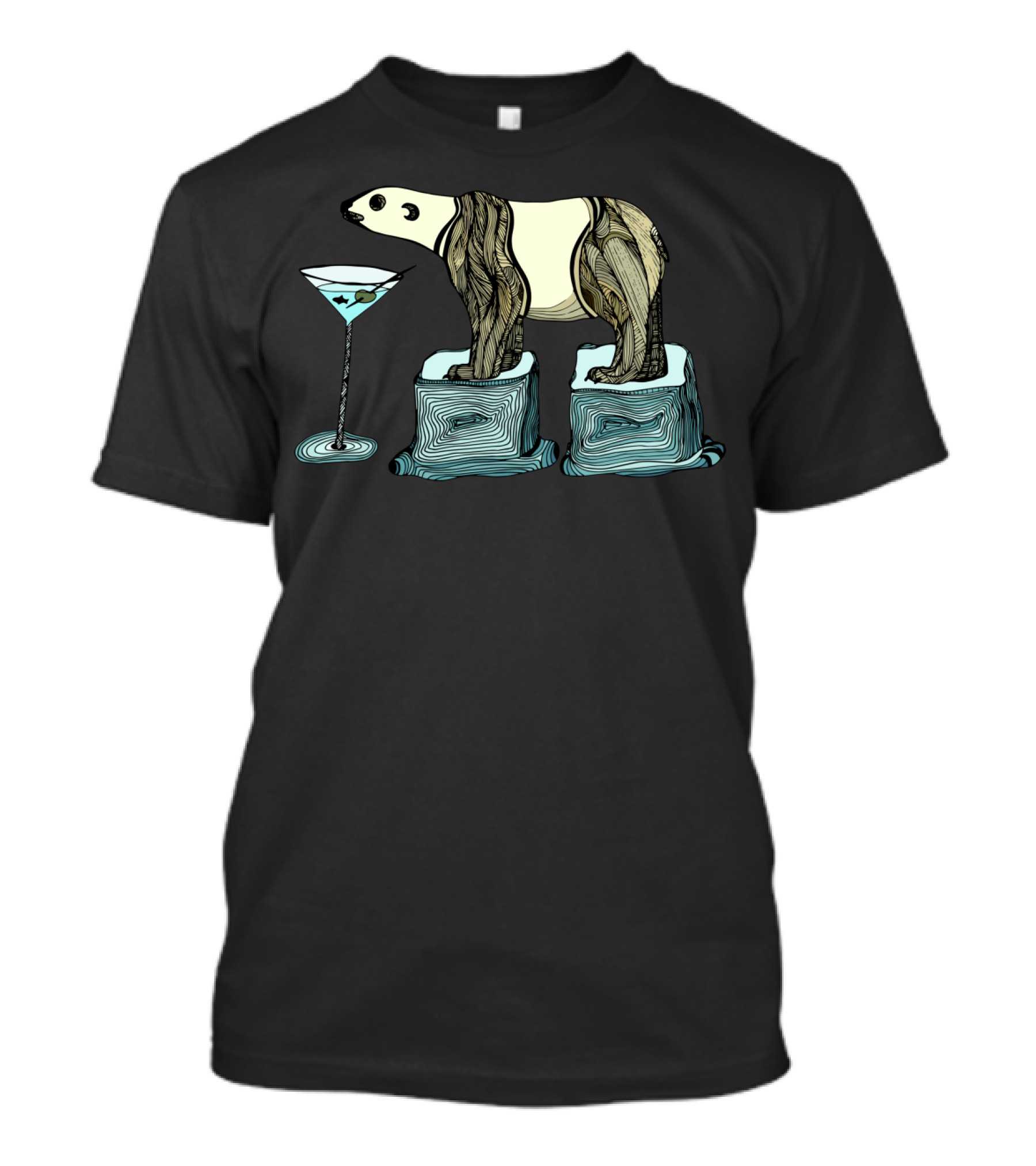 Shaken Not Stirred Polar Bear On Melting Ice With Martini T-Shirt