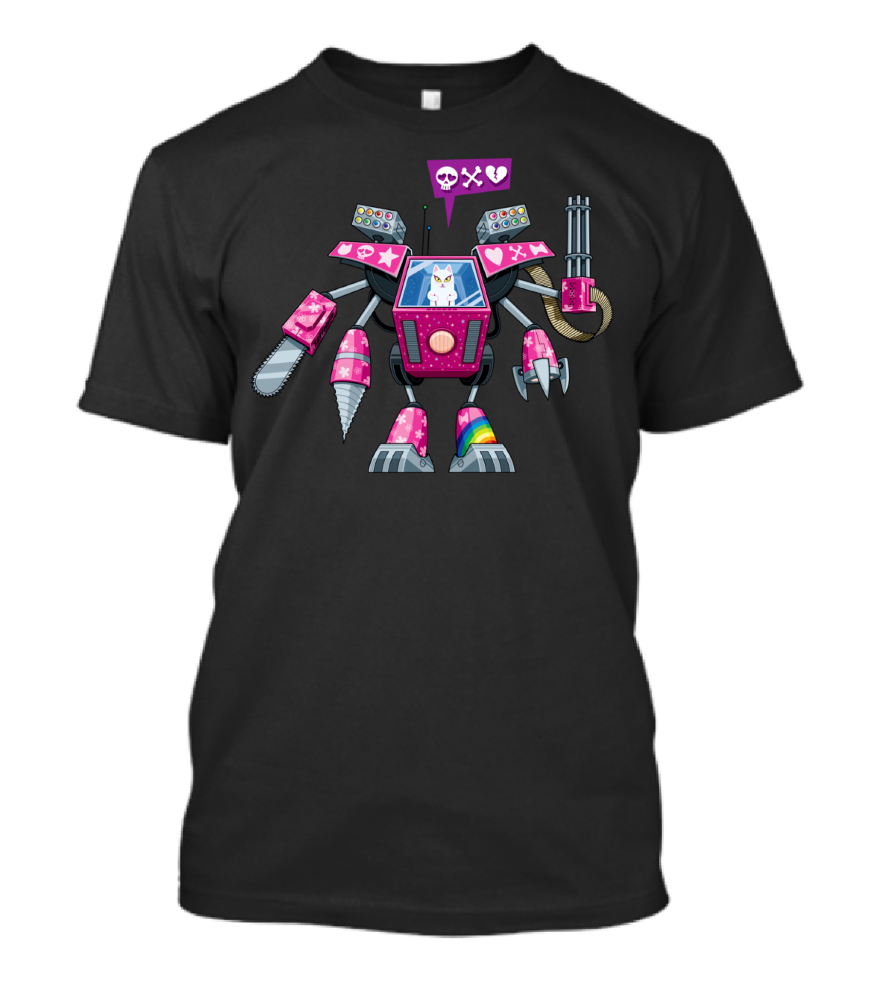 Robo Pussycat Mecha With Chainsaw Drill And Gatling Gun T-Shirt