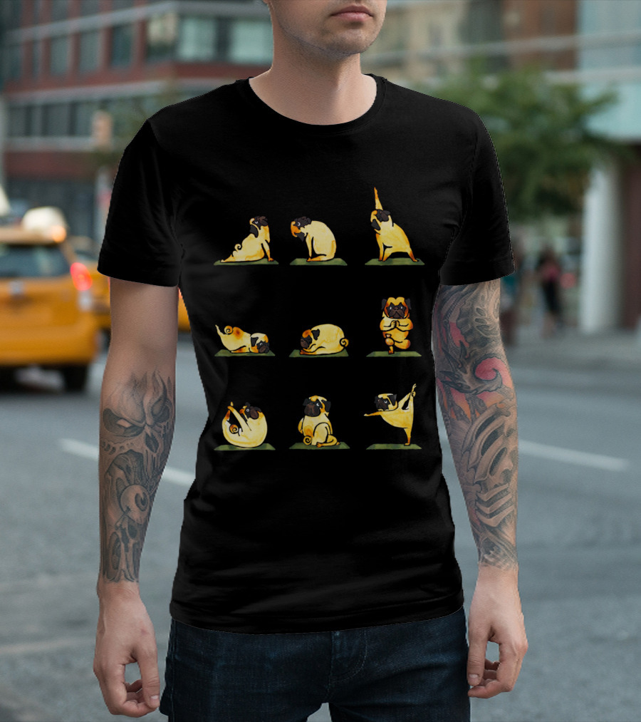 Pug Yoga Watercolor Poses Collection T-Shirt