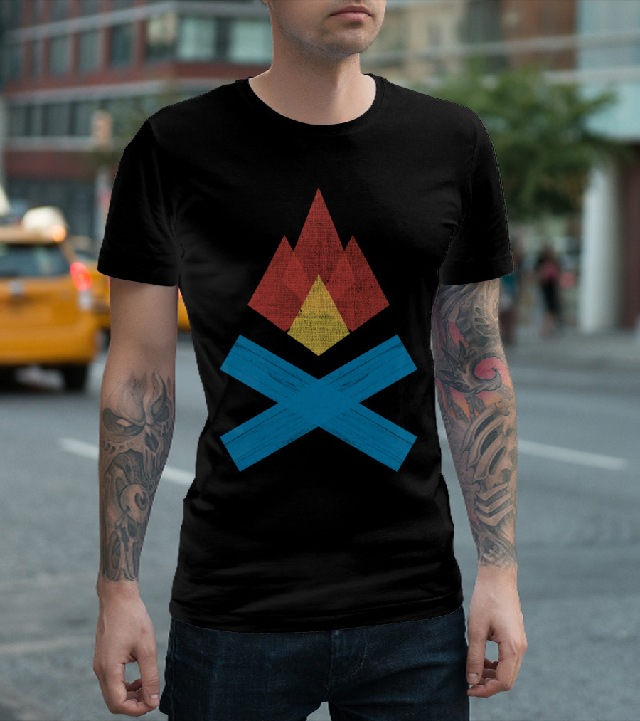 Campfire Crossed Logs Flame Geometric T-Shirt