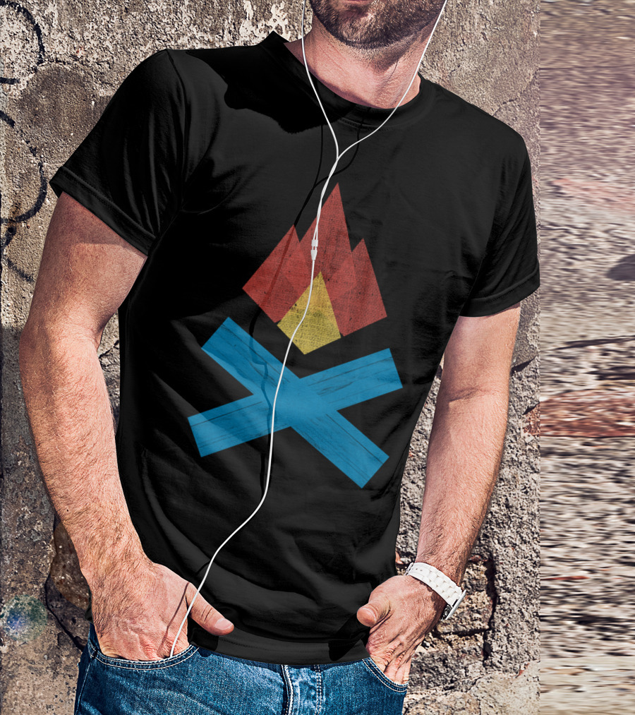 Campfire Crossed Logs Flame Geometric T-Shirt