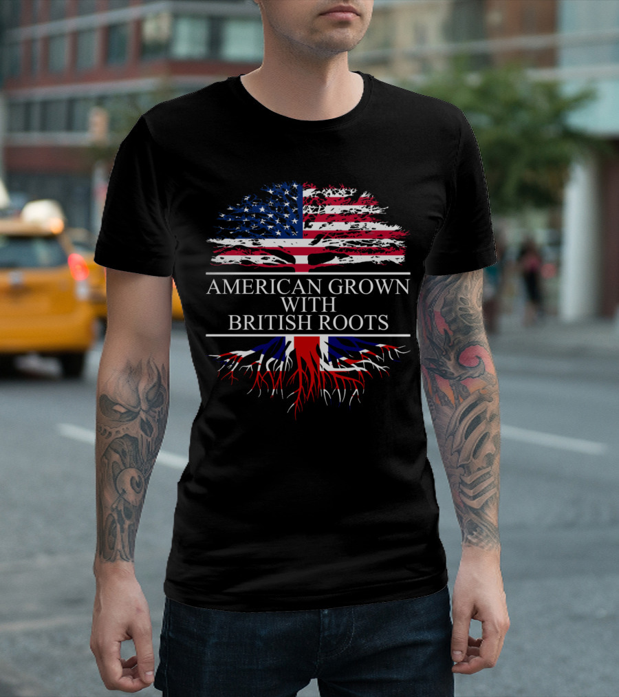 American Grown With British Roots Tree Flag T-Shirt