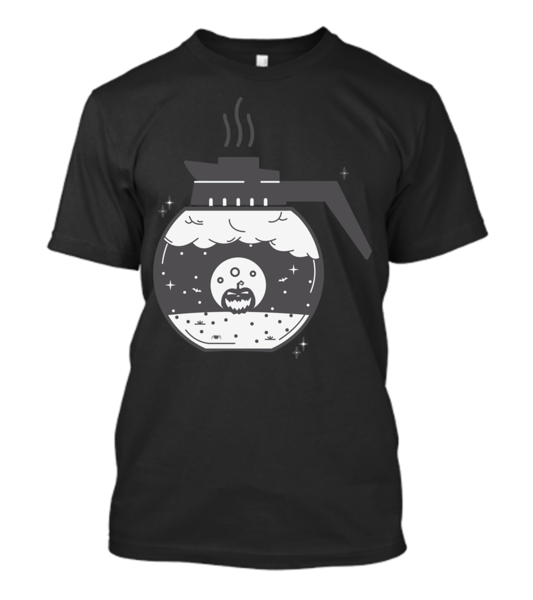 Full Moon Halloween Pumpkin Inside Coffee Maker With Stars And Clouds T-Shirt