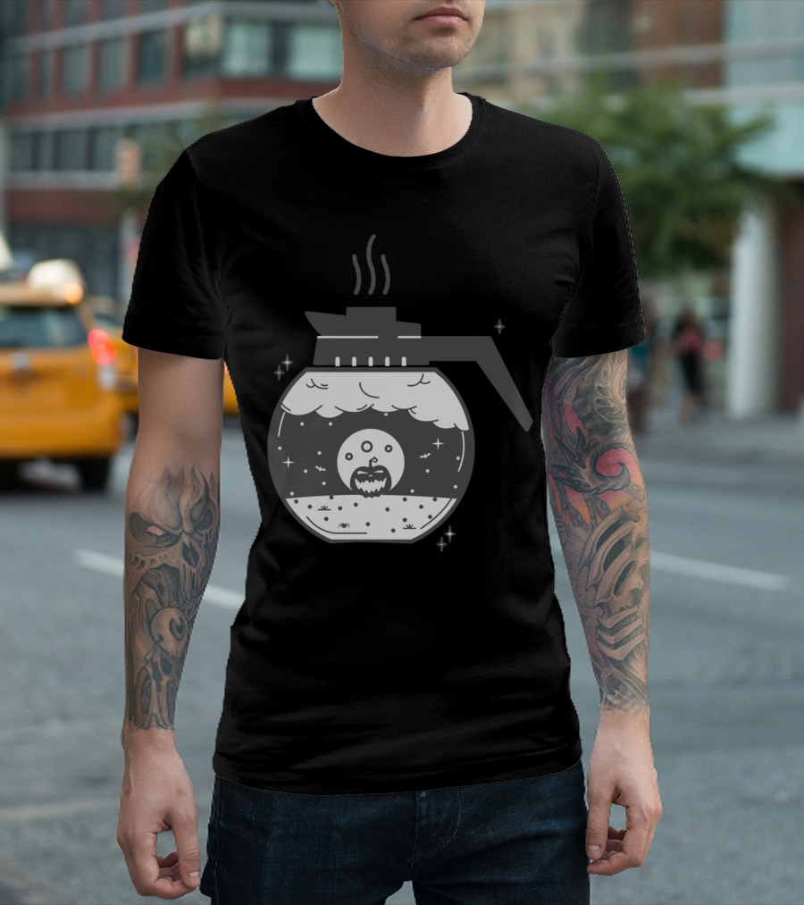 Full Moon Halloween Pumpkin Inside Coffee Maker With Stars And Clouds T-Shirt