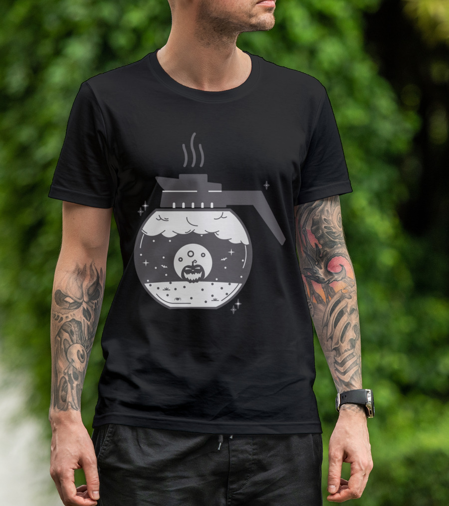 Full Moon Halloween Pumpkin Inside Coffee Maker With Stars And Clouds T-Shirt