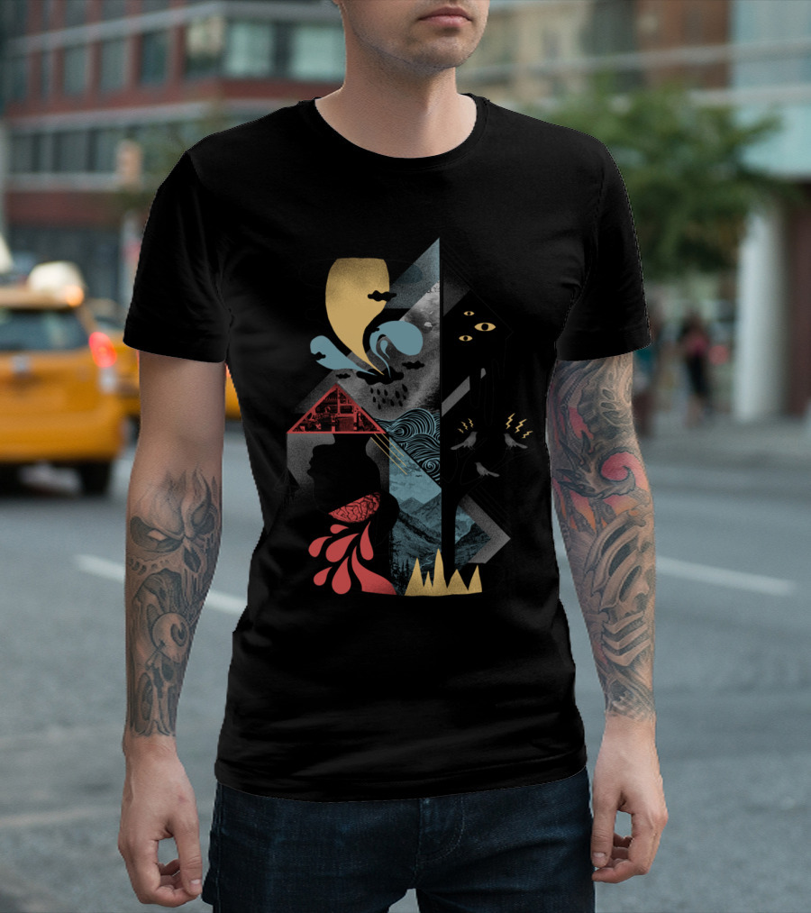 Shapes And Nightmares Abstract Surreal Landscape with Eyes and Lightning T-Shirt