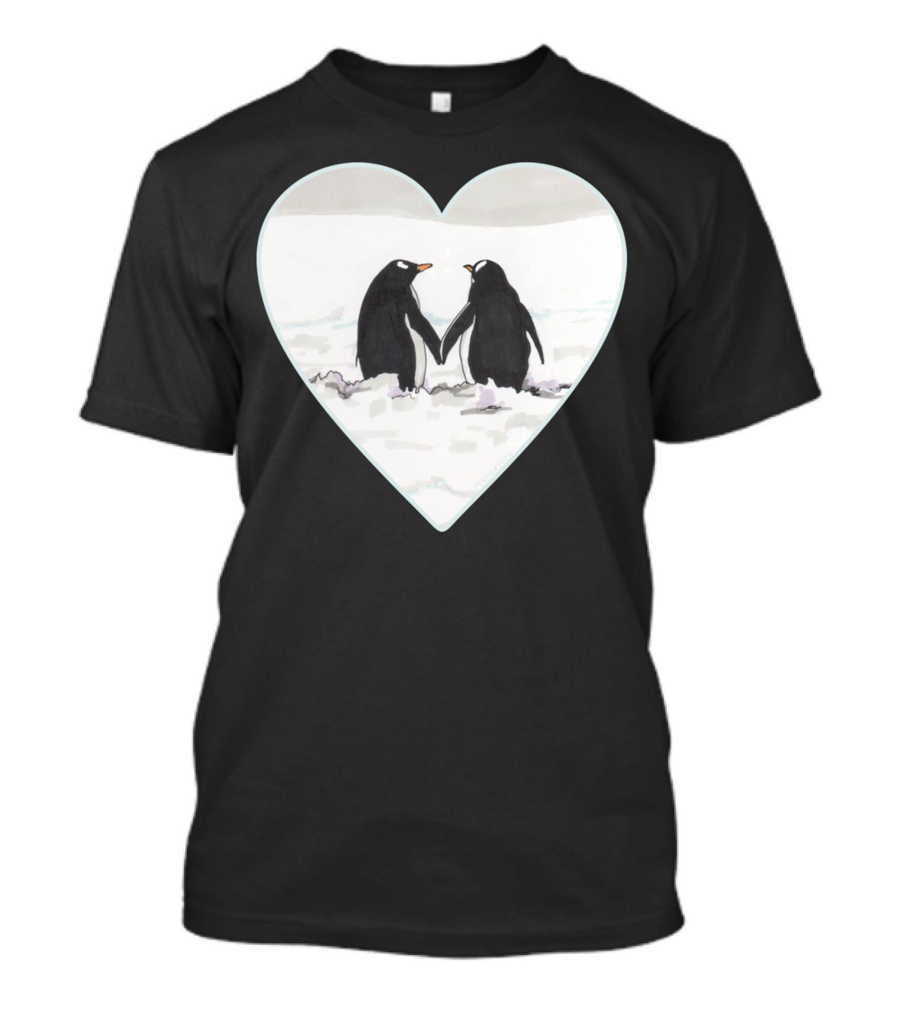 Penguins In Love Heart Snow Scene T-Shirt