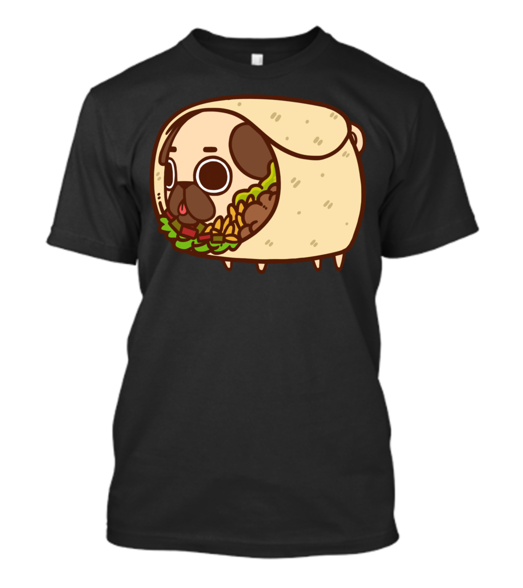 Puglie Burrito Pug Wrapped In Adorable Roll With Lettuce And Vegetables T-Shirt