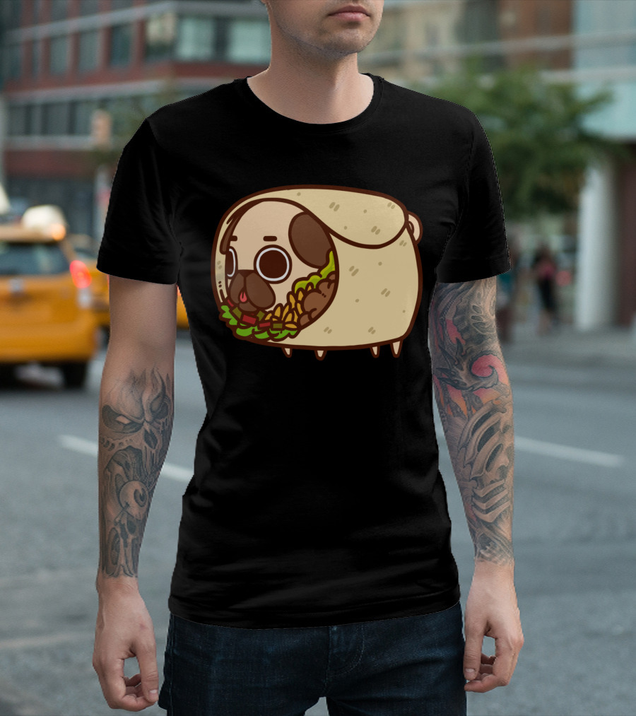 Puglie Burrito Pug Wrapped In Adorable Roll With Lettuce And Vegetables T-Shirt