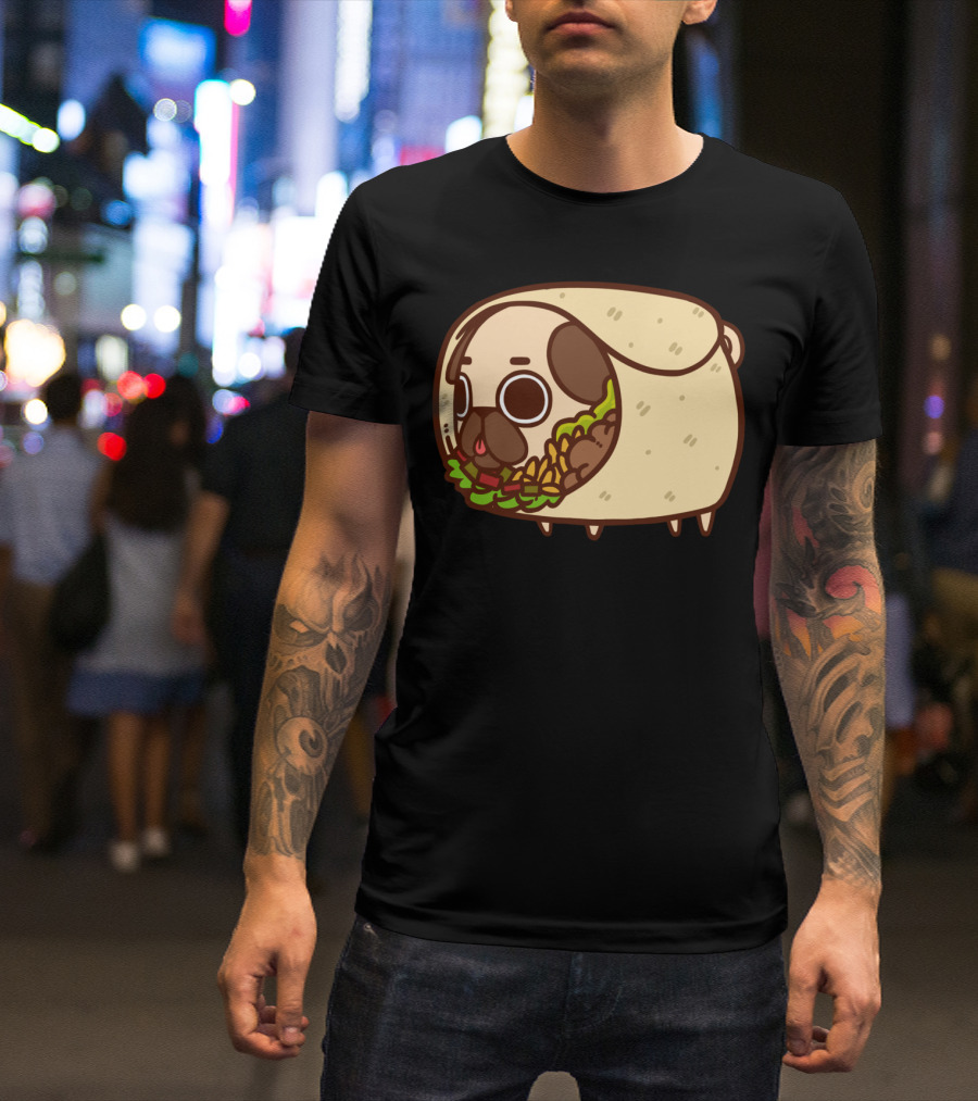 Puglie Burrito Pug Wrapped In Adorable Roll With Lettuce And Vegetables T-Shirt
