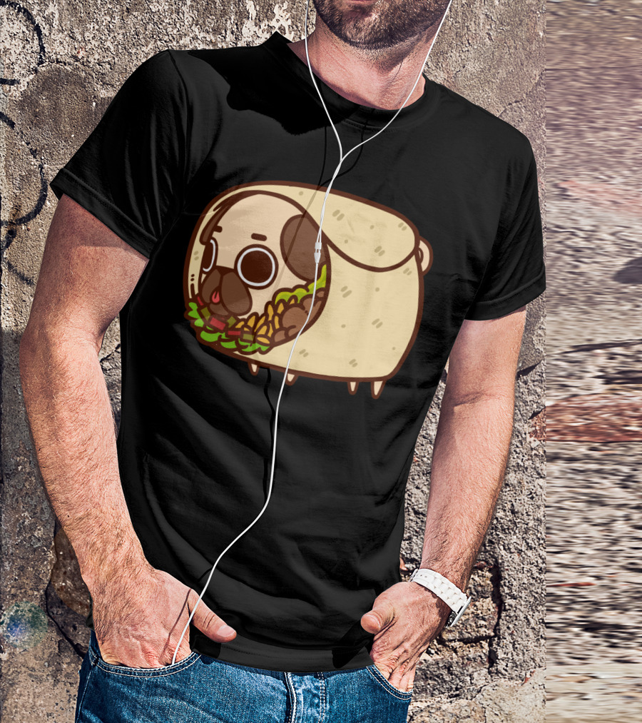 Puglie Burrito Pug Wrapped In Adorable Roll With Lettuce And Vegetables T-Shirt