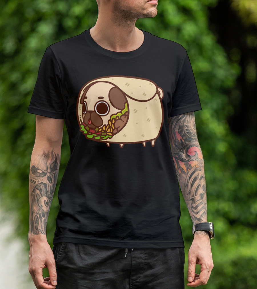 Puglie Burrito Pug Wrapped In Adorable Roll With Lettuce And Vegetables T-Shirt