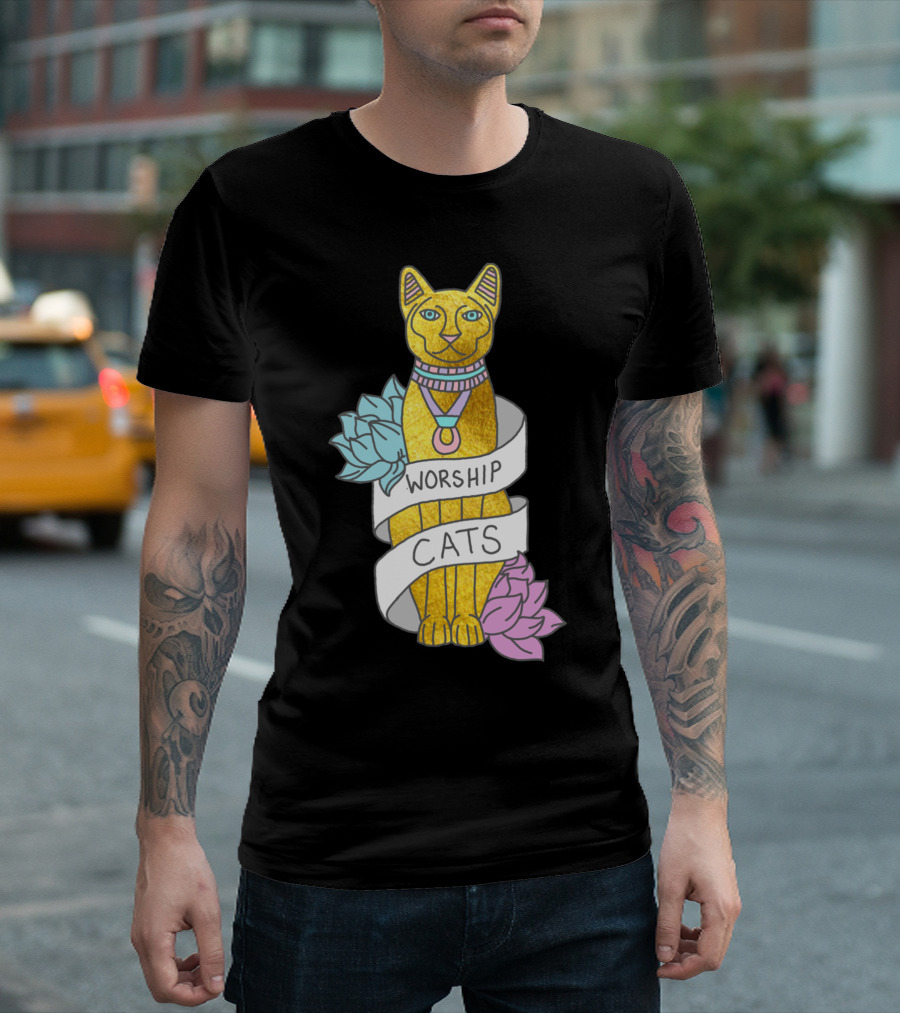 Worship Cats Egypt Pyramid Gold Kitten Pets Tabby T-Shirt