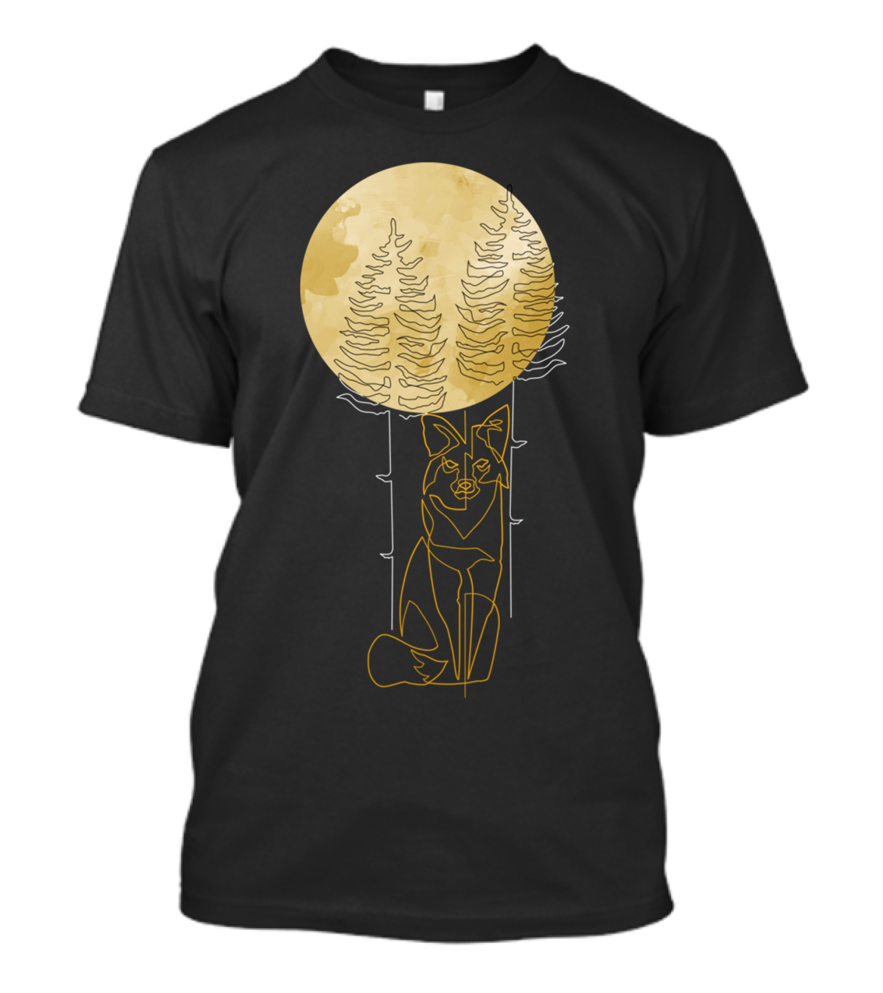 The Deep Fox Under Full Moon And Tall Trees T-Shirt
