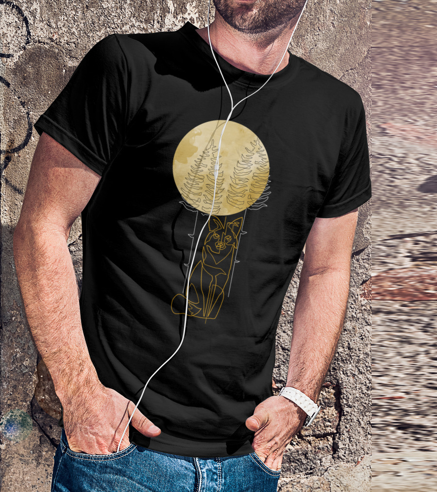 The Deep Fox Under Full Moon And Tall Trees T-Shirt