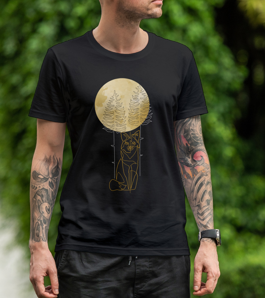 The Deep Fox Under Full Moon And Tall Trees T-Shirt