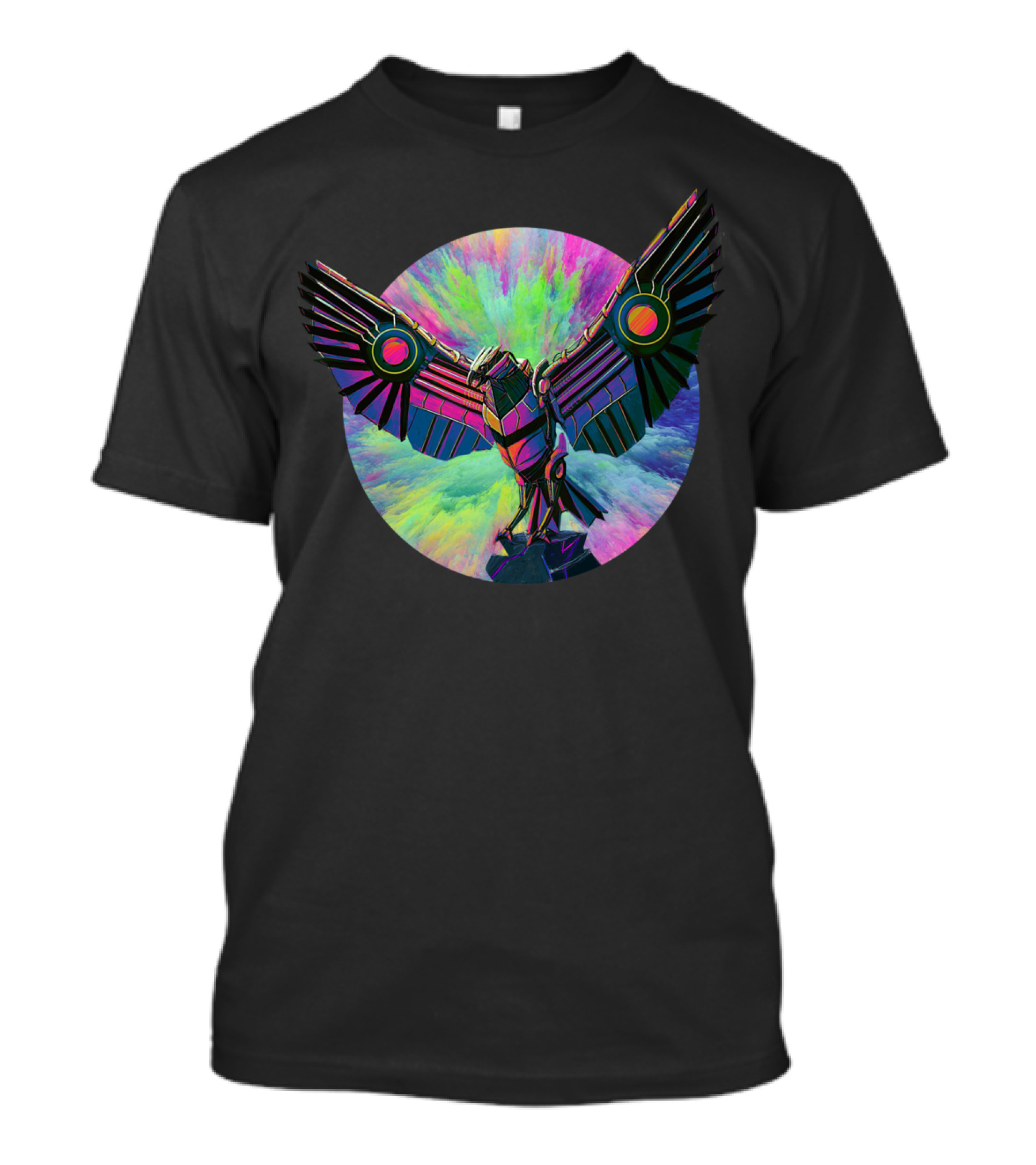 Neon Robot Eagle Symphony In Flight T-Shirt