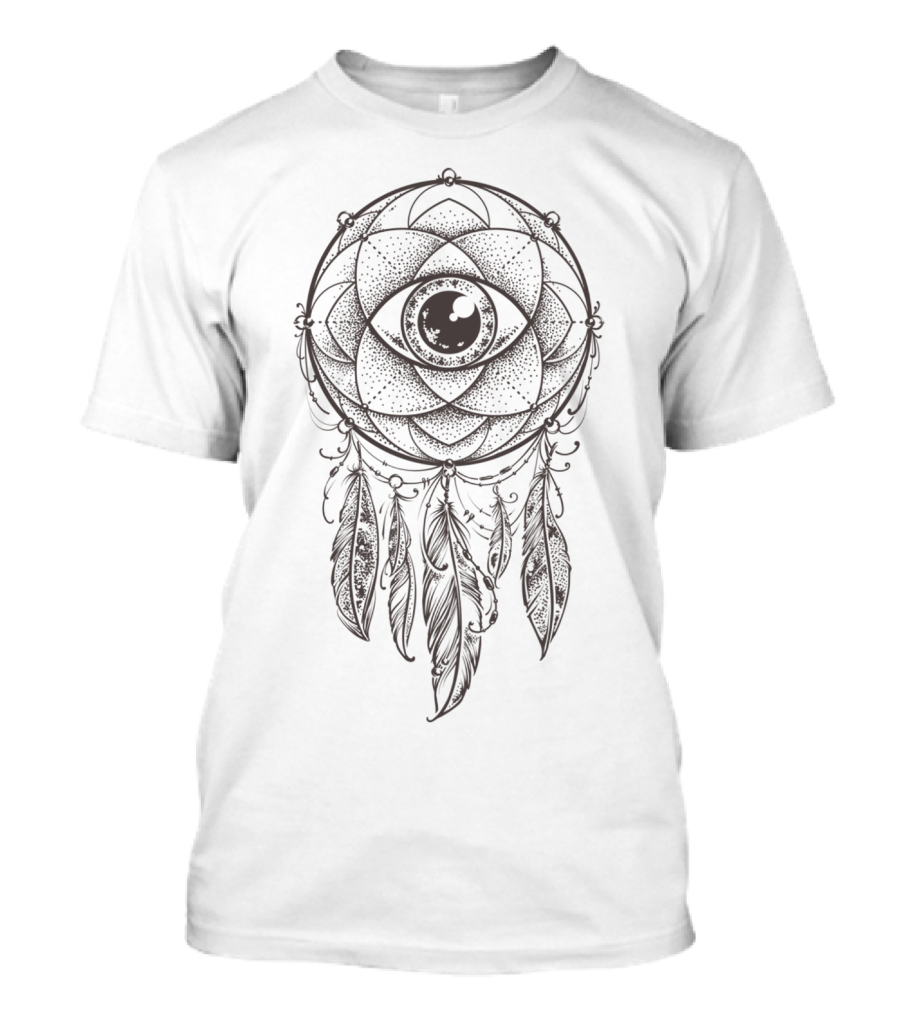 Dream Mandala Moon Eye With Feathers T-Shirt
