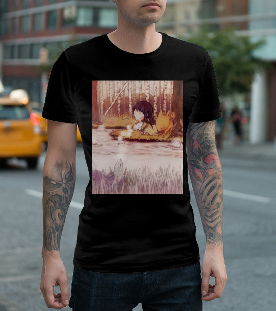 Finders Keepers Tranquil Forest Scene With Child And Creature By Water T-Shirt