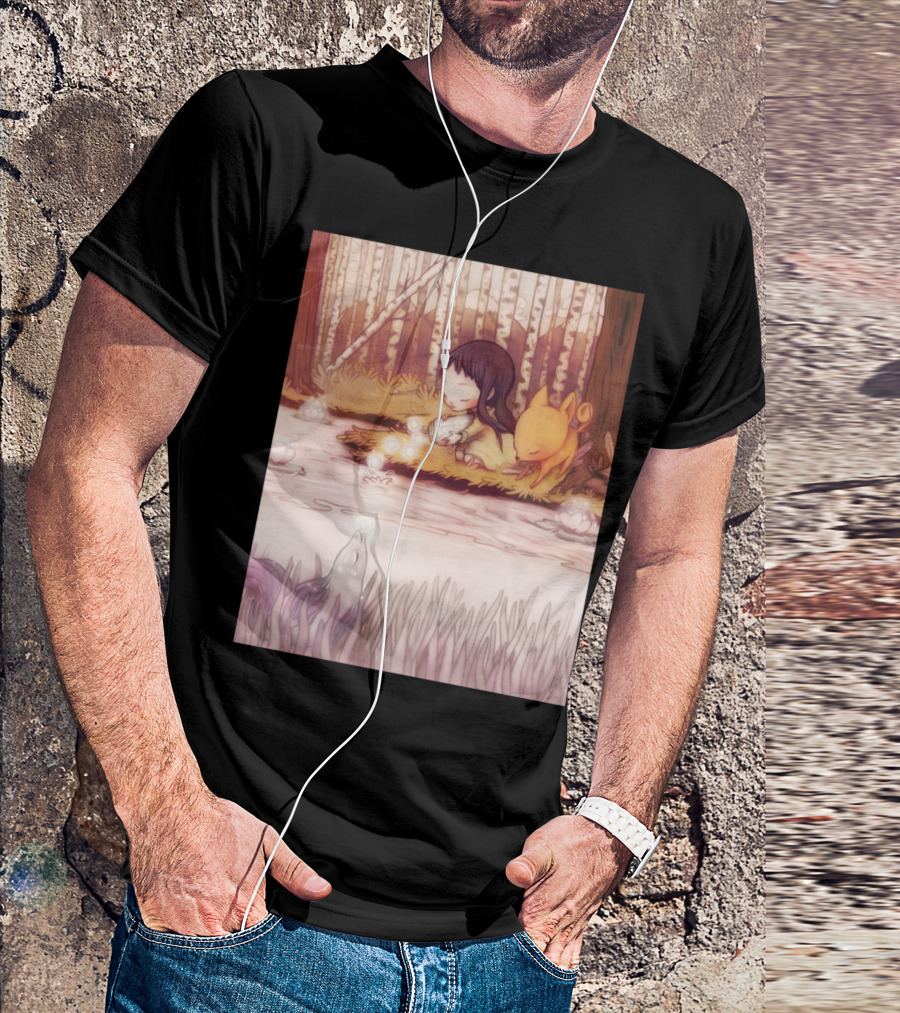 Finders Keepers Tranquil Forest Scene With Child And Creature By Water T-Shirt