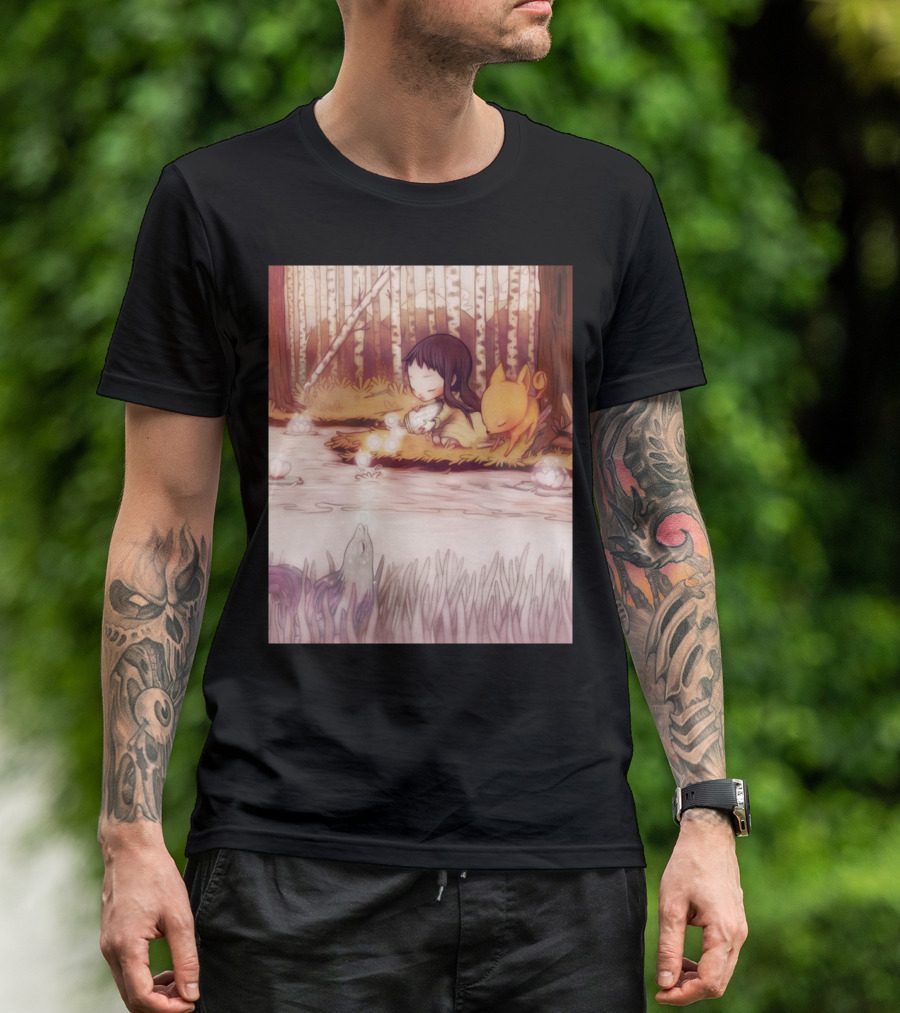 Finders Keepers Tranquil Forest Scene With Child And Creature By Water T-Shirt