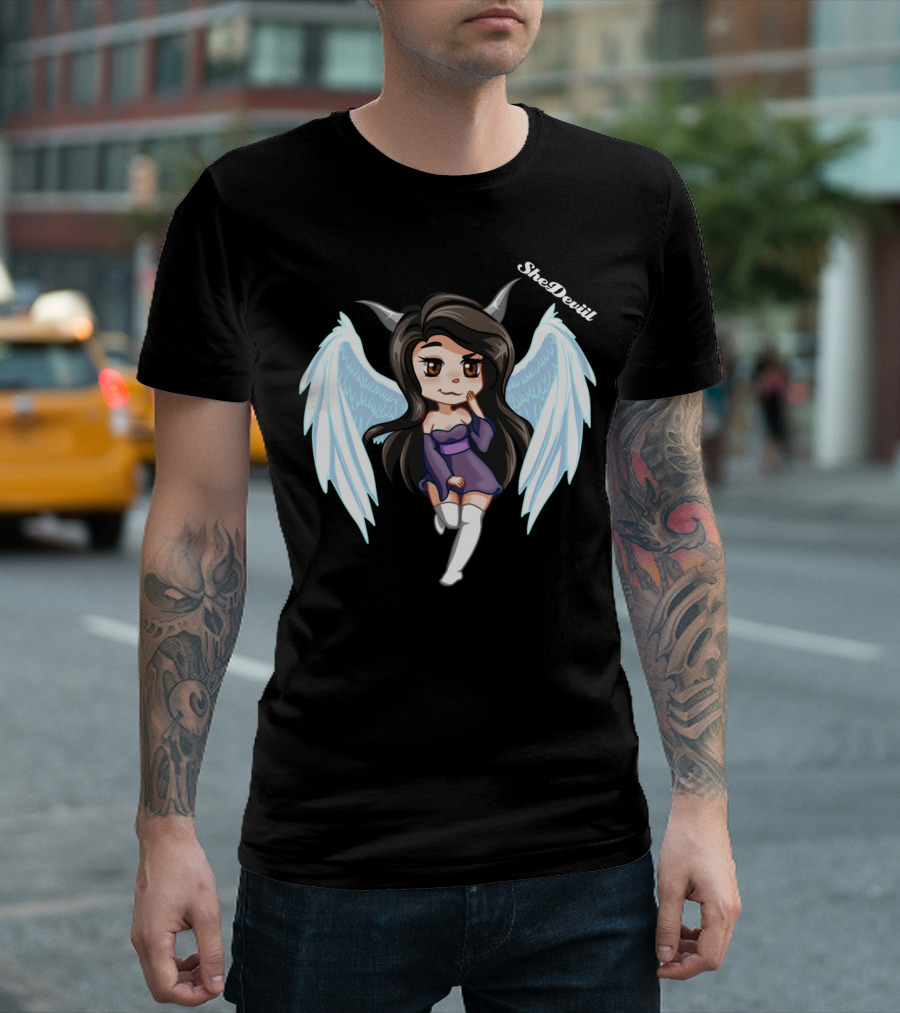SheDeviil Angel Girl with Horns and Wings T-Shirt