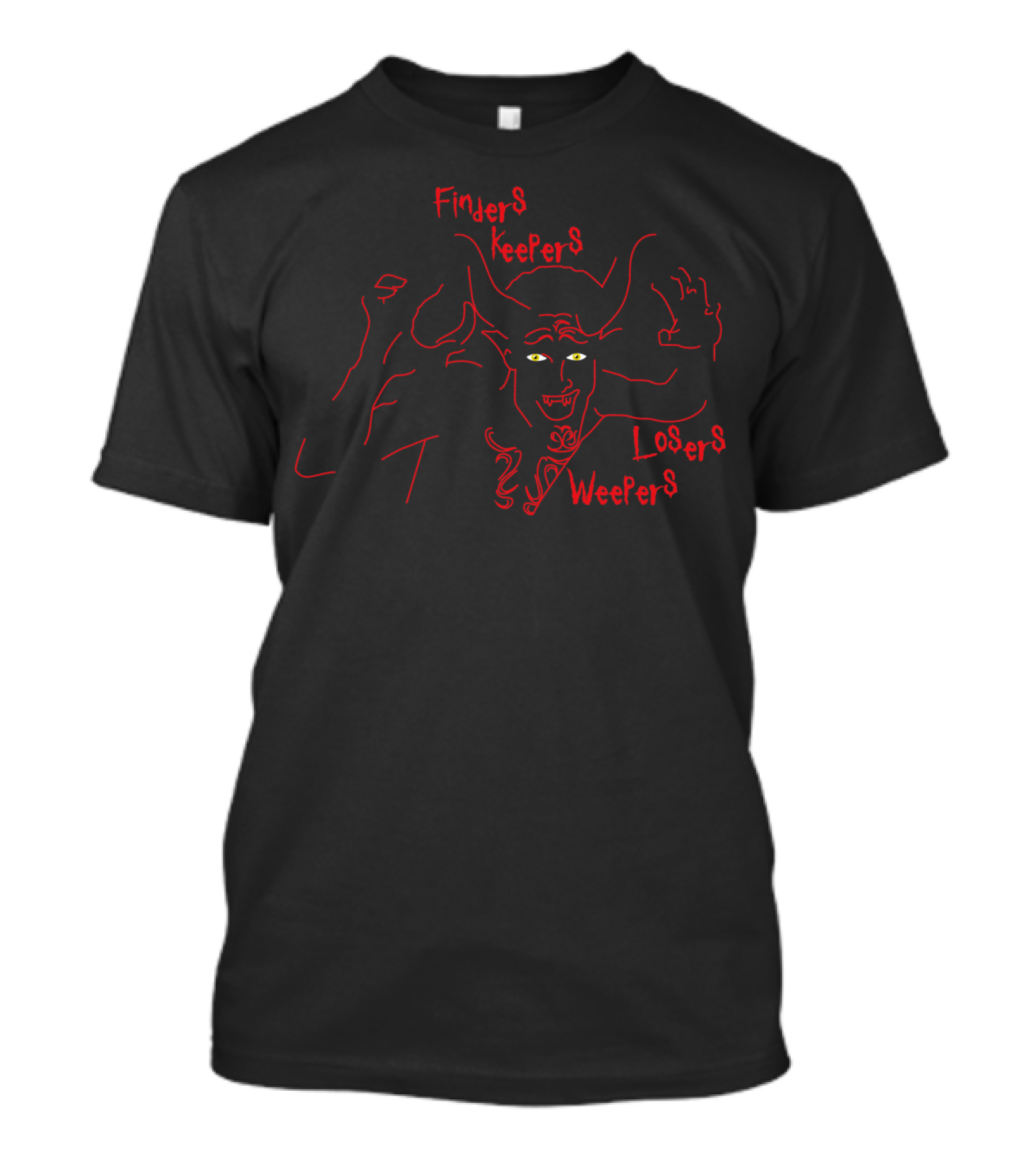 Finders Keepers Losers Weepers Red Outline Demon Face With Yellow Eyes T-Shirt