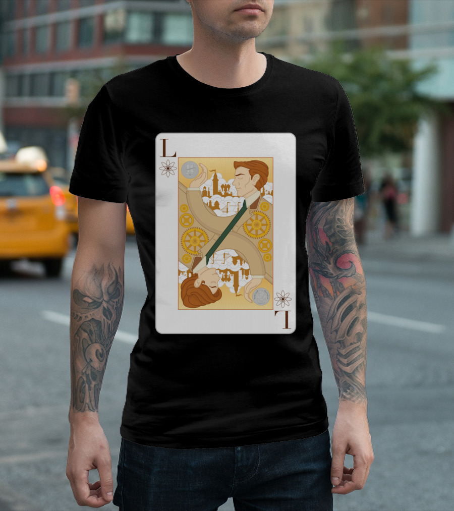 Lutece Twins Playing Card Steampunk Gears And Cityscape T-Shirt