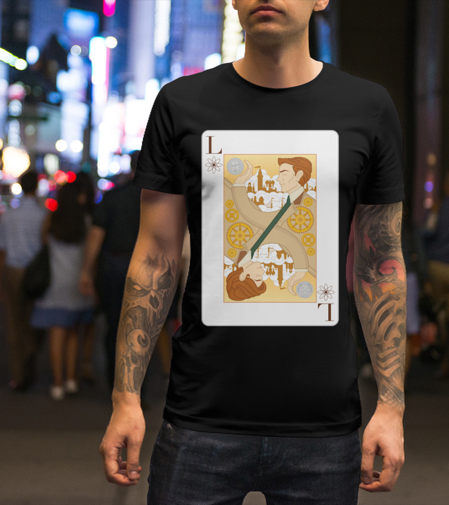 Lutece Twins Playing Card Steampunk Gears And Cityscape T-Shirt