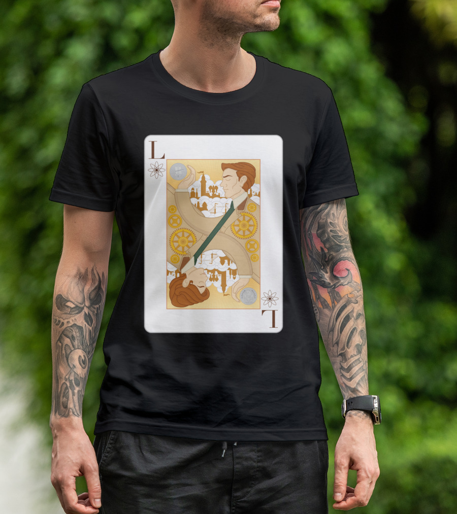 Lutece Twins Playing Card Steampunk Gears And Cityscape T-Shirt