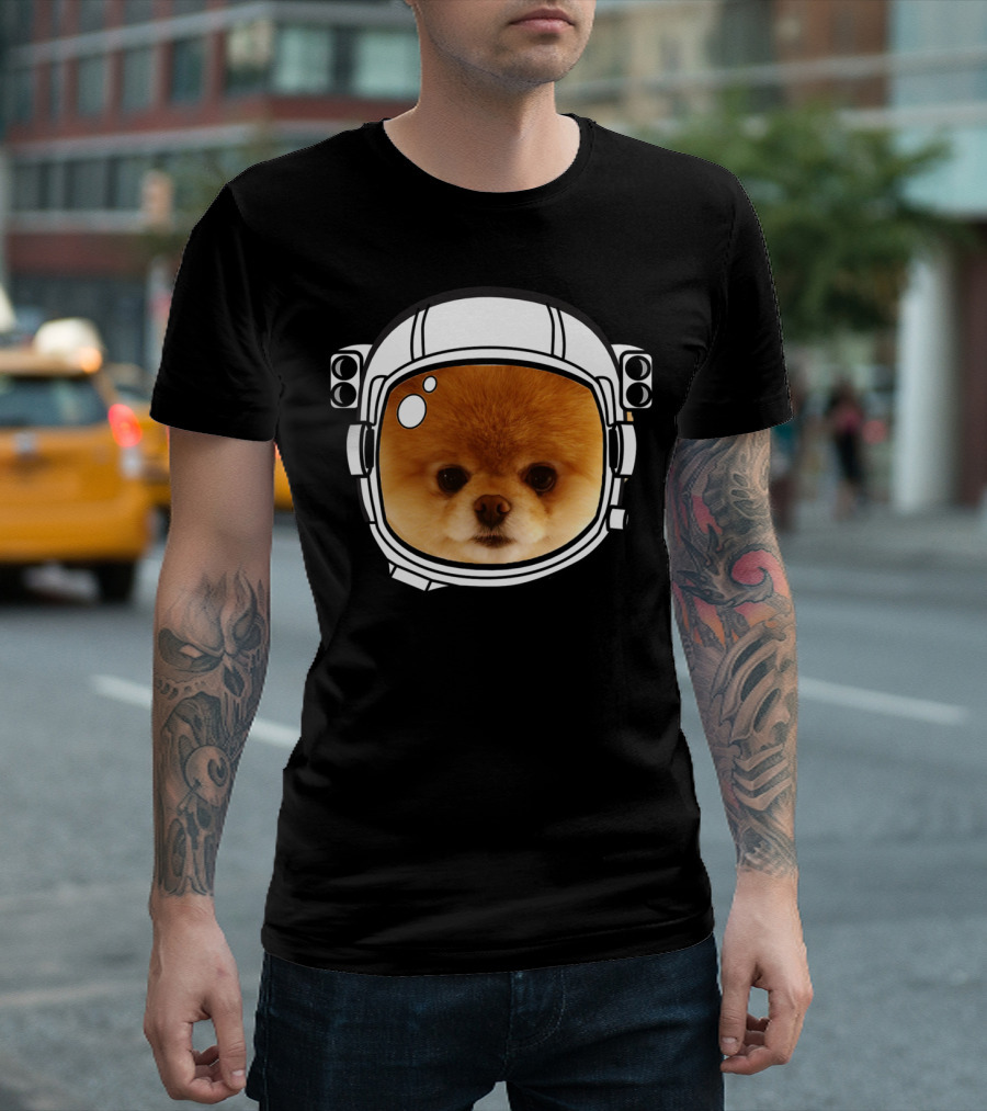 Astronaut Dog in Space Helmet with Cute Fluffy Face T-Shirt