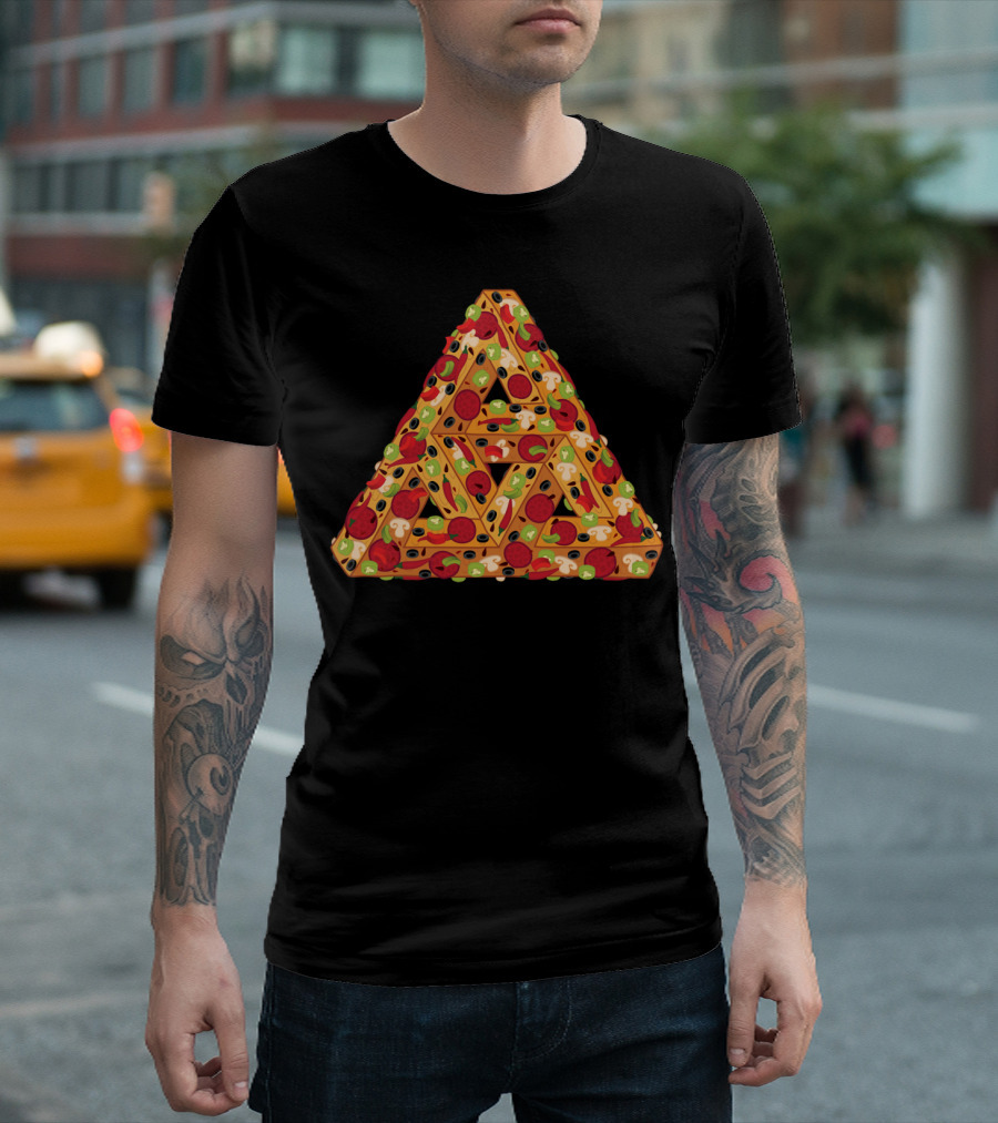 Penrose Impossible Triangle Pizza Slice Optical Illusion T-Shirt