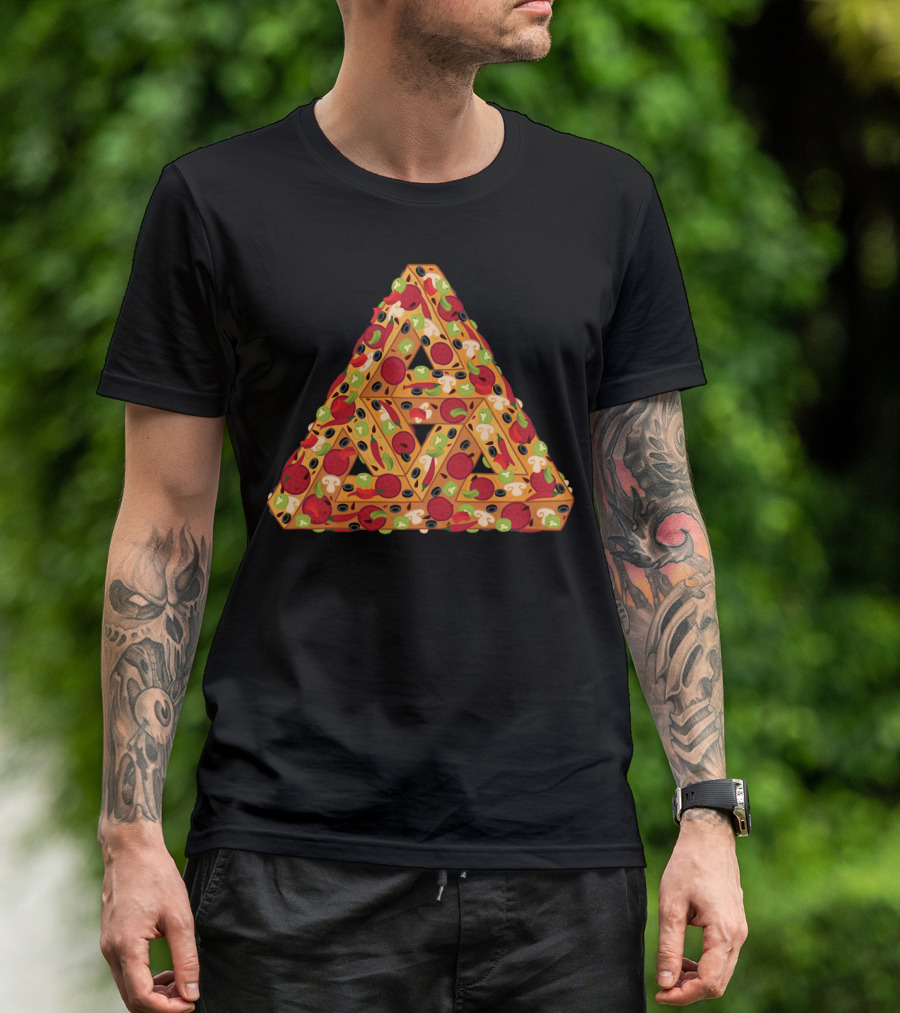 Penrose Impossible Triangle Pizza Slice Optical Illusion T-Shirt